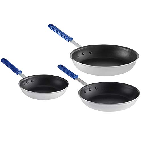 3-Piece Aluminum Non-Stick Fry Pan Set with CeramiGuard II Coating & Cool-Touch Blue Handles - 8