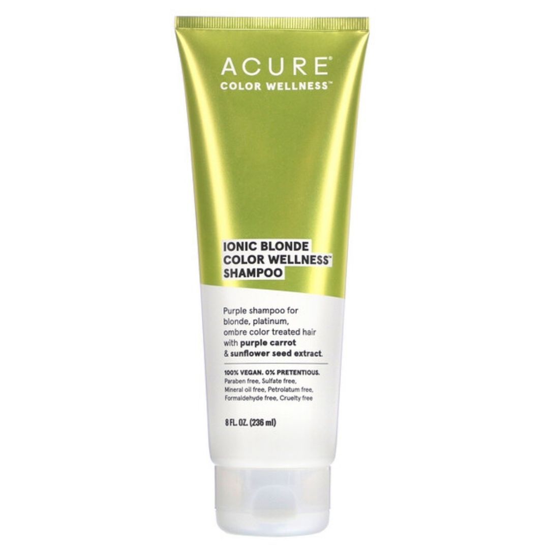 Acure Ionic Blonde Color Wellness Shampoo - Purple Shampoo for Blonde Hair, Silver & Gray Hair Care - Tones Brassiness & Enhances Shine - Sulfate-Free & Vegan Formula (Perfect for Daily Use & Color-Treated Hair)
