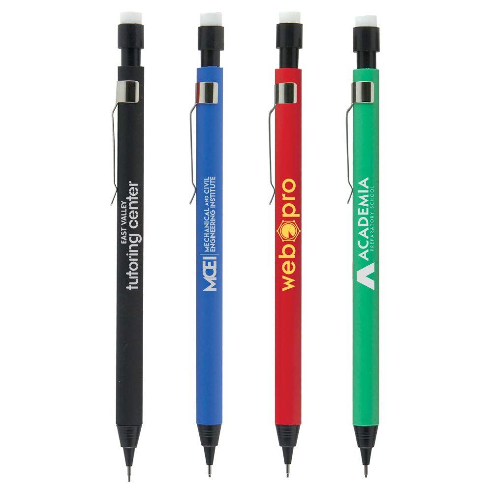 Custom Personalized Mechanical Pencils - Mr. Pushy Slim Design with Clip & Black Trim - Bulk 250 Pack $0.98 Each - PromoStadium™ Logo Printing for Office, School & Corporate Gifts