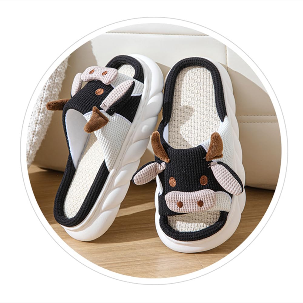 **Warm & Cozy Cow Slippers for Women & Men - Cute Cartoon Animal Fuzzy/Linen House Shoes - Indoor/Outdoor Comfort for Winter & Summer - Perfect for Home, Office & Lounging**
