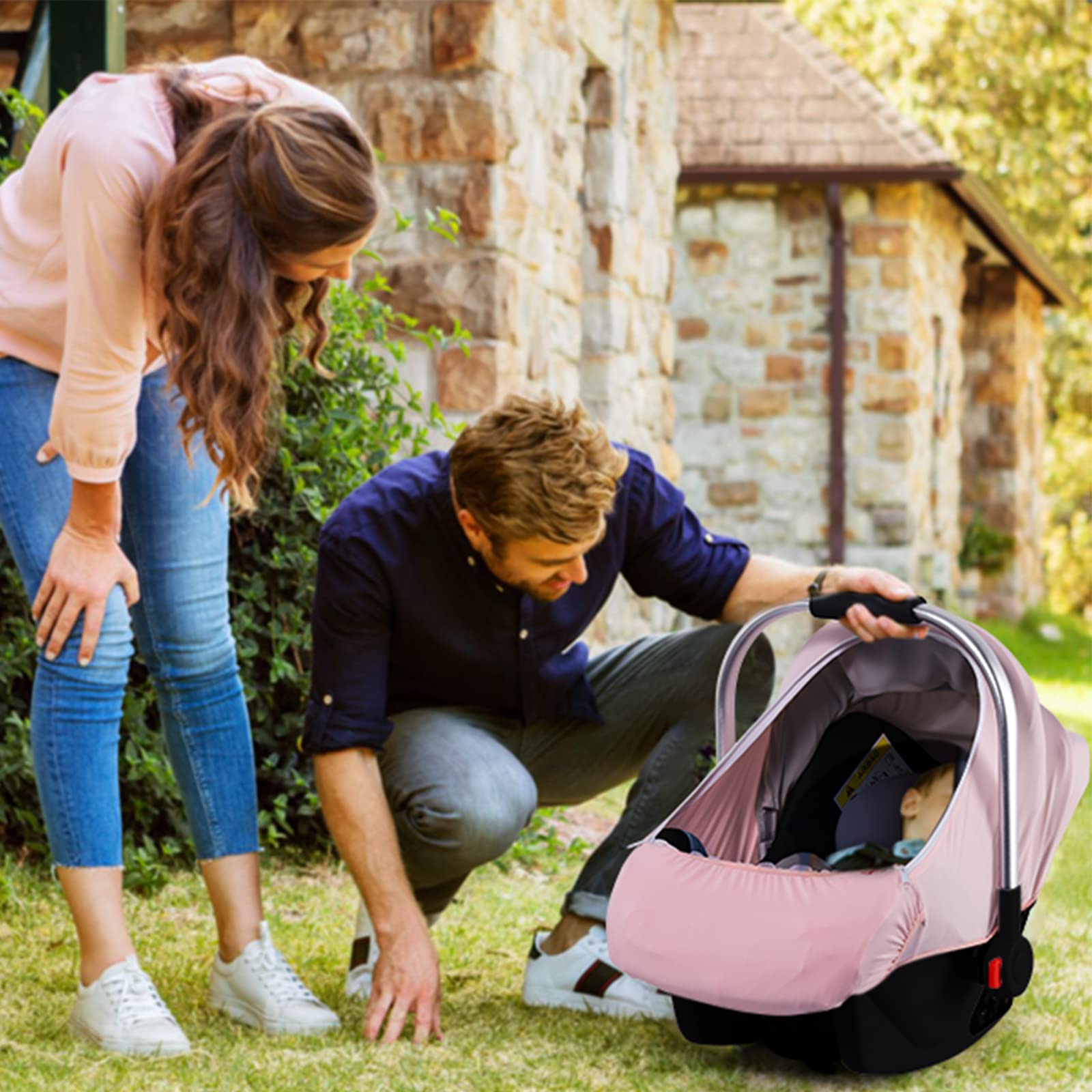 Premium Baby Car Seat Covers for Boys & Girls - Breathable Stretchy Infant Car Seat Canopy with Adjustable Mesh Window & Storage Pocket - Kick-Proof Stroller Cover for Spring & Summer - Perfect for Travel, Shopping & Outdoor Adventures