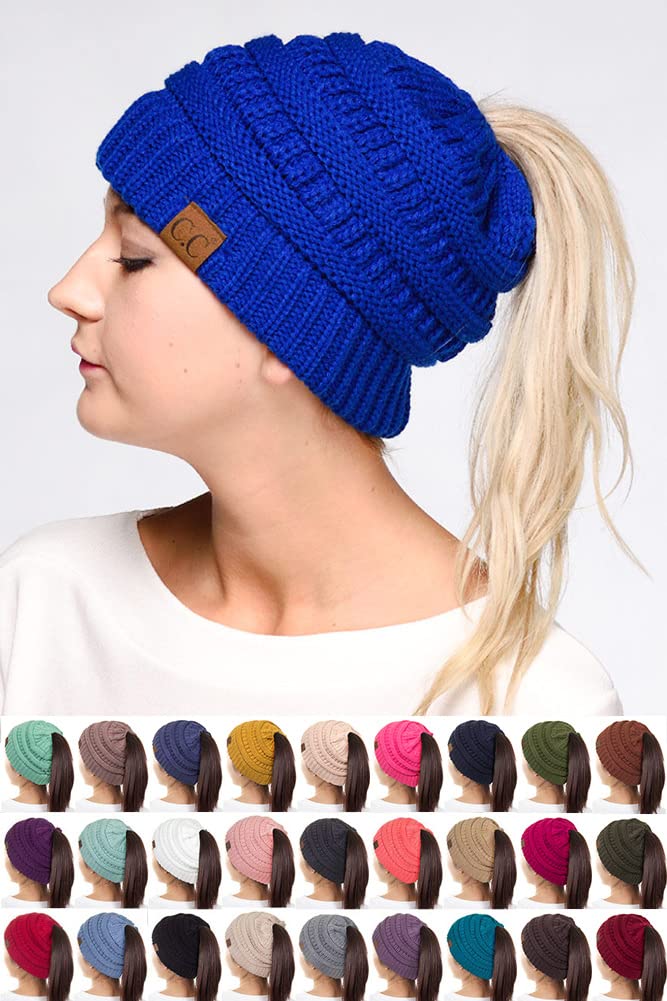 ScarvesMe Women's Ribbed Beanie Hat - Ponytail & Messy Bun Winter Knit Cap for Cold Weather | Perfect for Outdoor Activities, Running, and Casual Wear