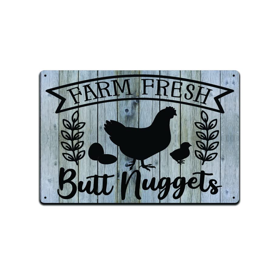 Farm Fresh Butt Nuggets 12x8 Inch Metal Sign - Rustic Western Farmhouse Decor for Kitchen, Bedroom, Cabin - Indoor/Outdoor Country Home Wall Art - Perfect for Entryway, Living Room, Lawn Welcome Sign