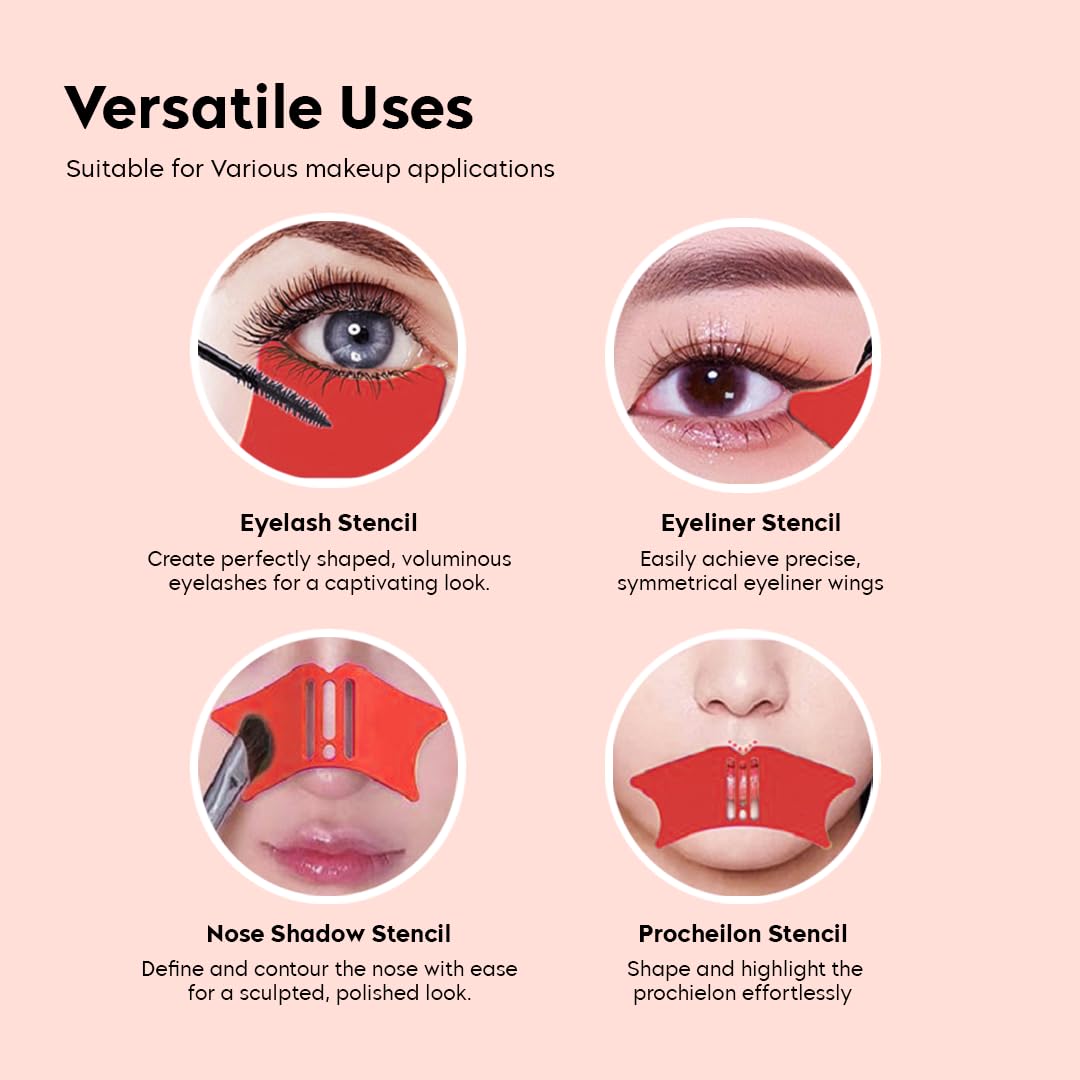 Multifunctional Silicone Makeup Stencil Tool for Eyeliner, Eyeshadow, Winged Liner & Lip Contouring - Portable Beauty Aid for Women - Perfect for Travel & Professional Makeup Application (Orange)