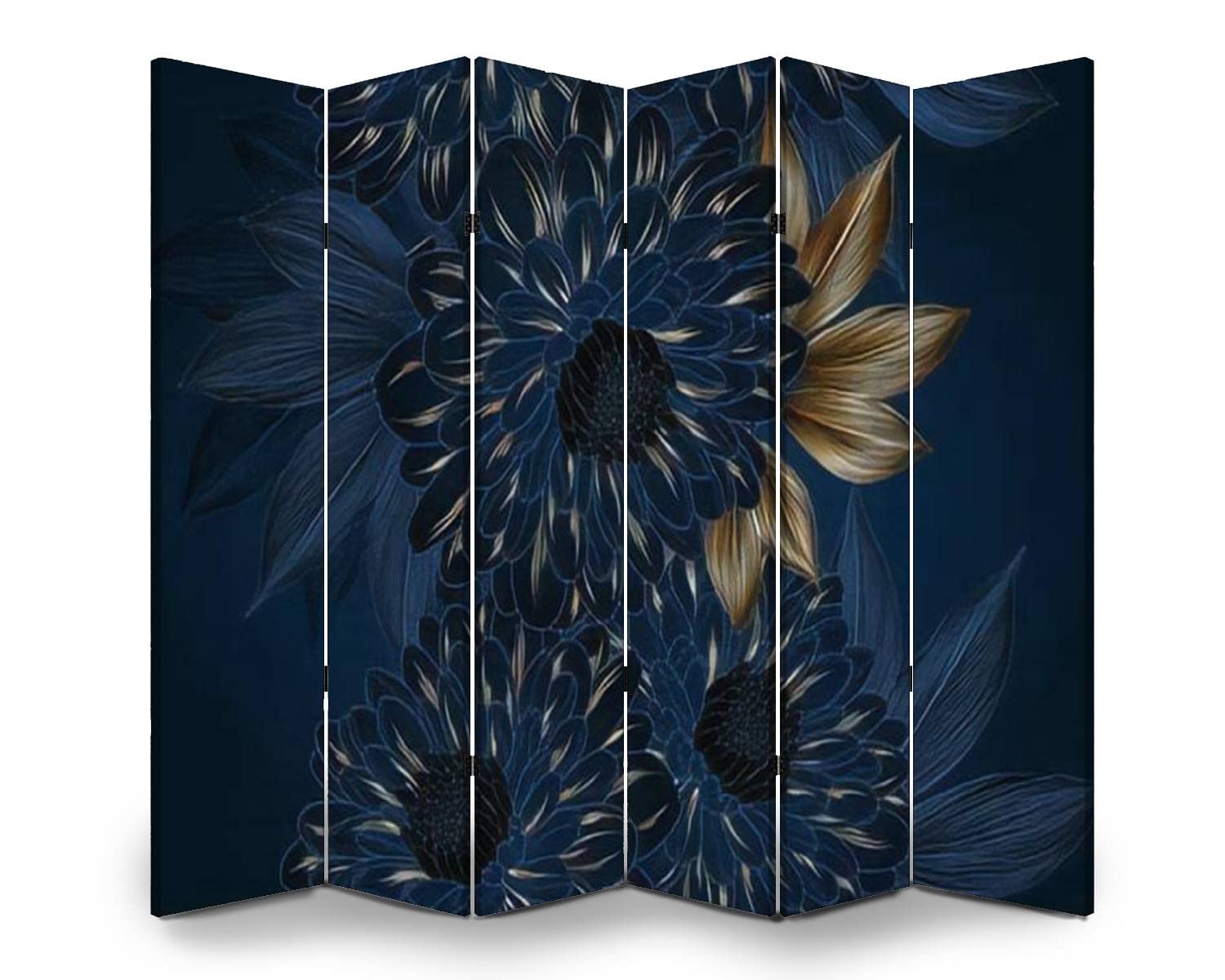 Hand-Painted Chrysanthemum Wooden Room Divider - 6-Panel Folding Privacy Screen with Abstract Floral Design, Dual-Sided Canvas Partition for Home Office, Bedroom & Indoor Spaces