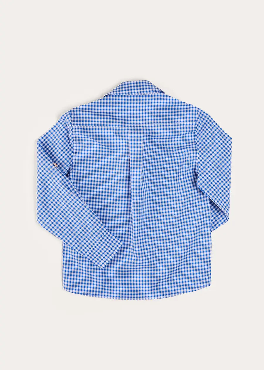 Carlisle Gingham Polo Collar Long Sleeve Shirt for Boys & Girls (Ages 4-10) - Blue Checkered Cotton Top for School, Playdates & Casual Outings