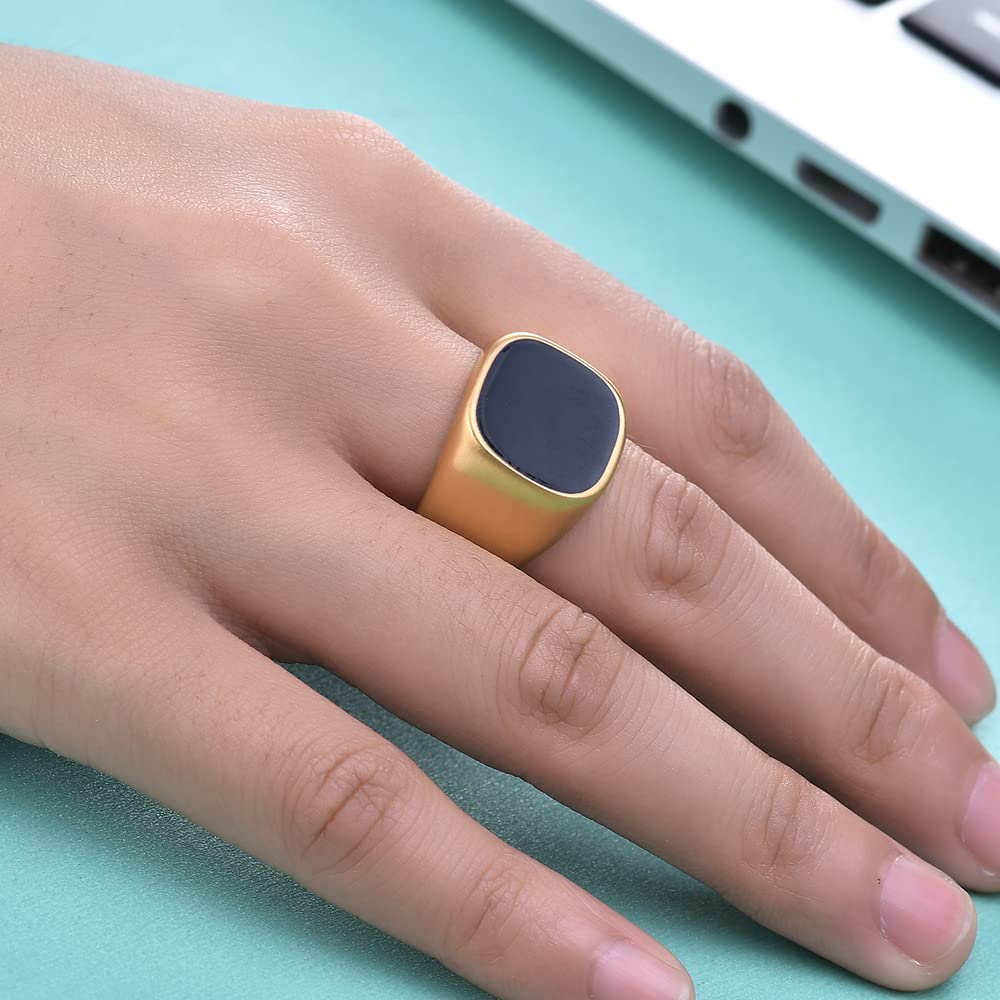 VQYSKO Stainless Steel Signet Rings for Men & Women - Solid Polished Biker Ring in Silver, Gold & Black - Perfect Gift for Dad, Boyfriend, Husband - Sizes 4-15 - Ideal for Weddings, Parties & Everyday Wear