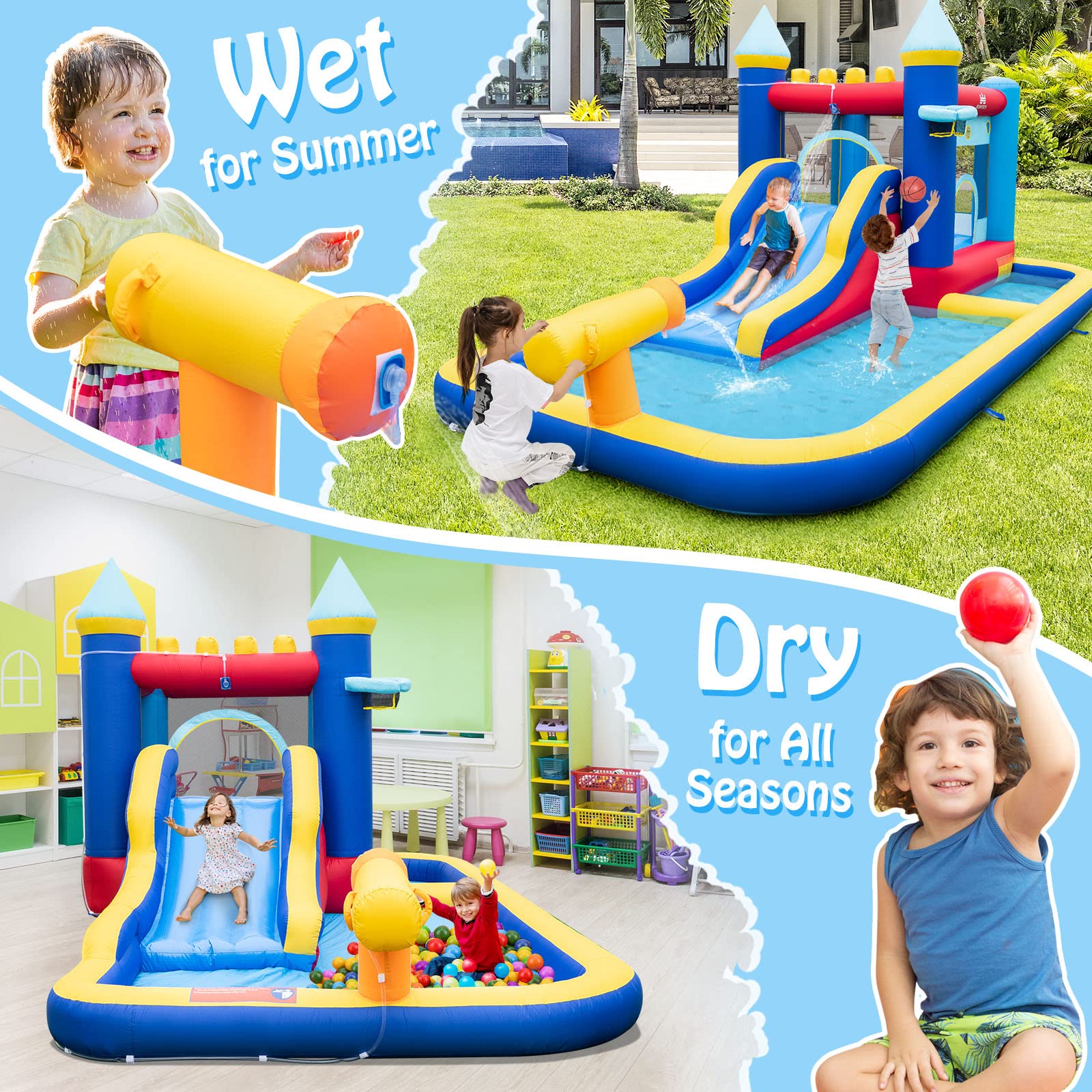 **HONEY JOY Inflatable Water Slide for Kids - Giant Bounce House, Water Park, Ball Pit & Splash Pool - Outdoor Blow Up Castle for Boys & Girls (Includes 735W Blower) - Perfect for Backyard Parties, Summer Fun & Outdoor Play**
