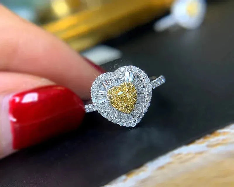 18K White Gold Heart-Shaped Diamond Engagement Ring for Women - 0.60 Carat Natural Yellow Diamond, Romantic Jewelry Gift for Anniversary, Proposal & Special Occasions