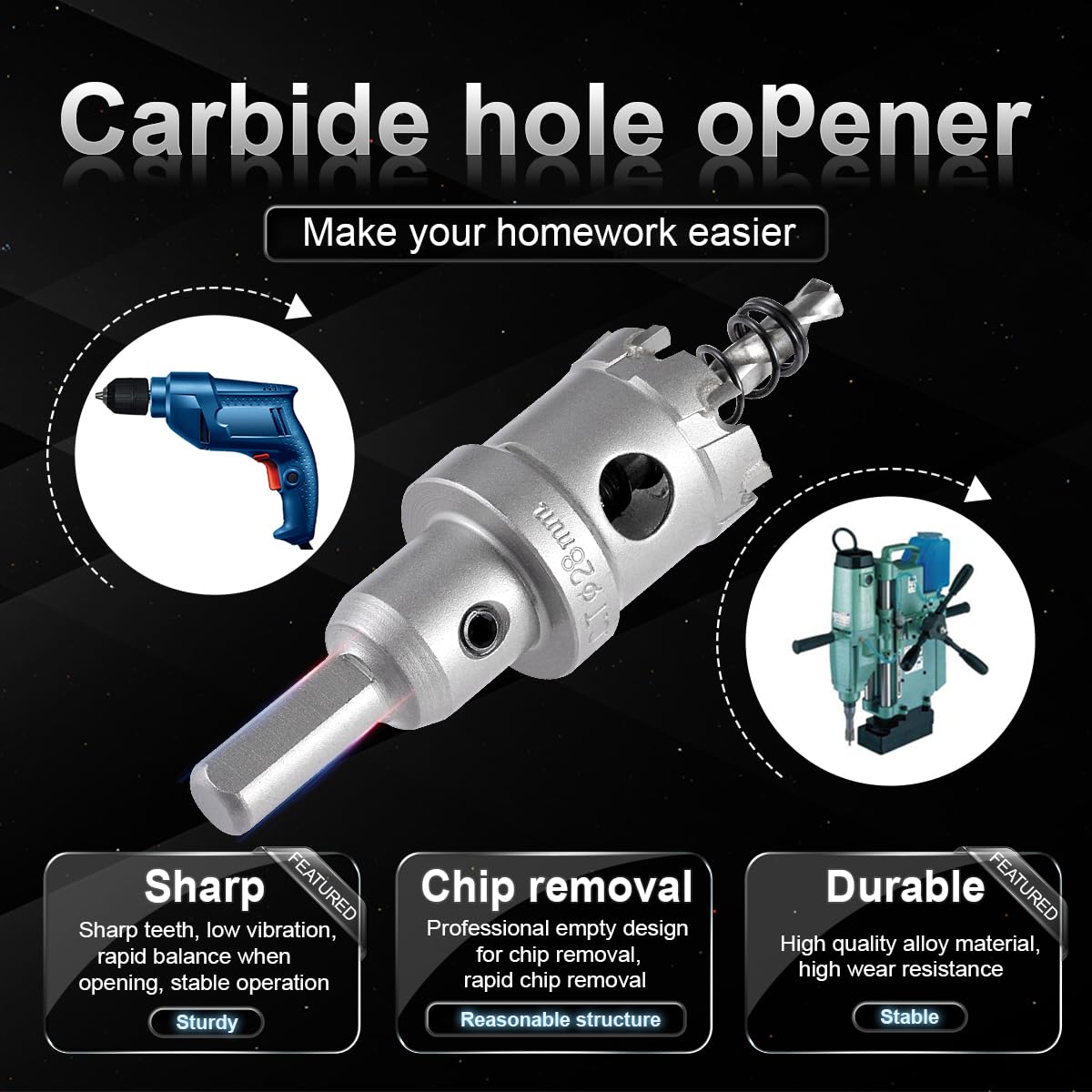 KATUR 28mm Tungsten Carbide Tipped Hole Saw Cutter - Professional TCT Drill Bit Set for Stainless Steel, Sheet Metal & Hard Materials - Perfect for Plumbing, HVAC, and Metal Fabrication Projects