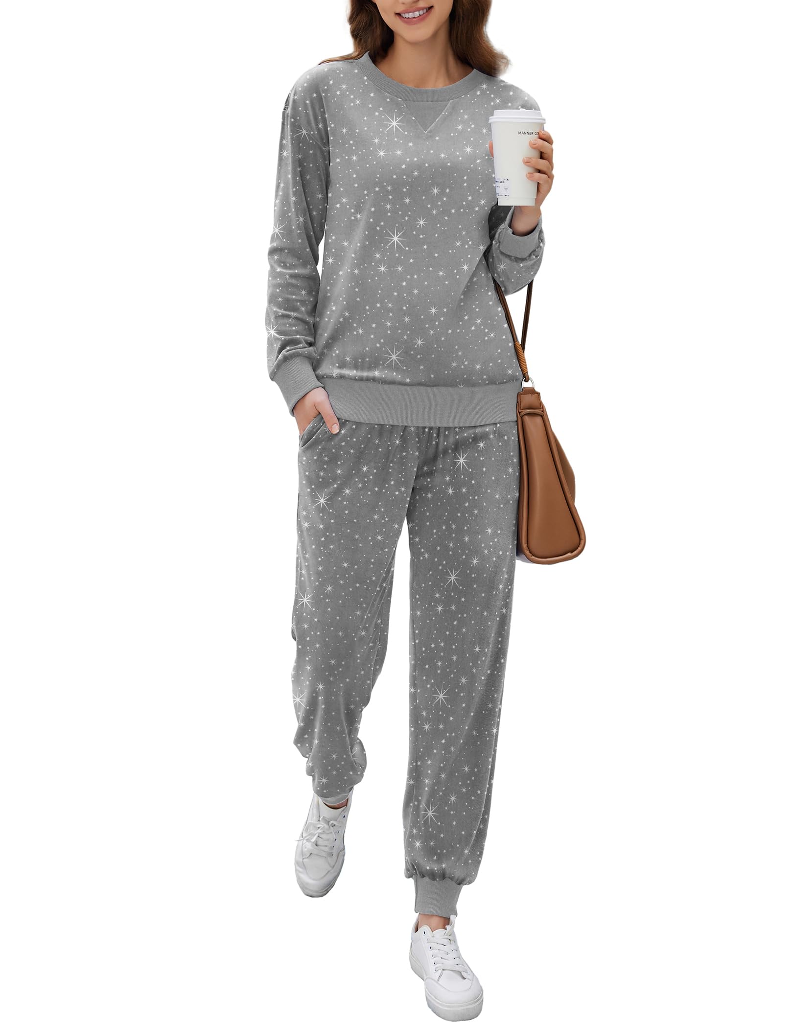 Ekouaer Women's Velvet Pajama Set - Soft Long Sleeve Jogger Sleepwear & Lounge Pants 2-Piece Outfit for Cozy Nights, Winter Sleepwear, and Relaxing at Home