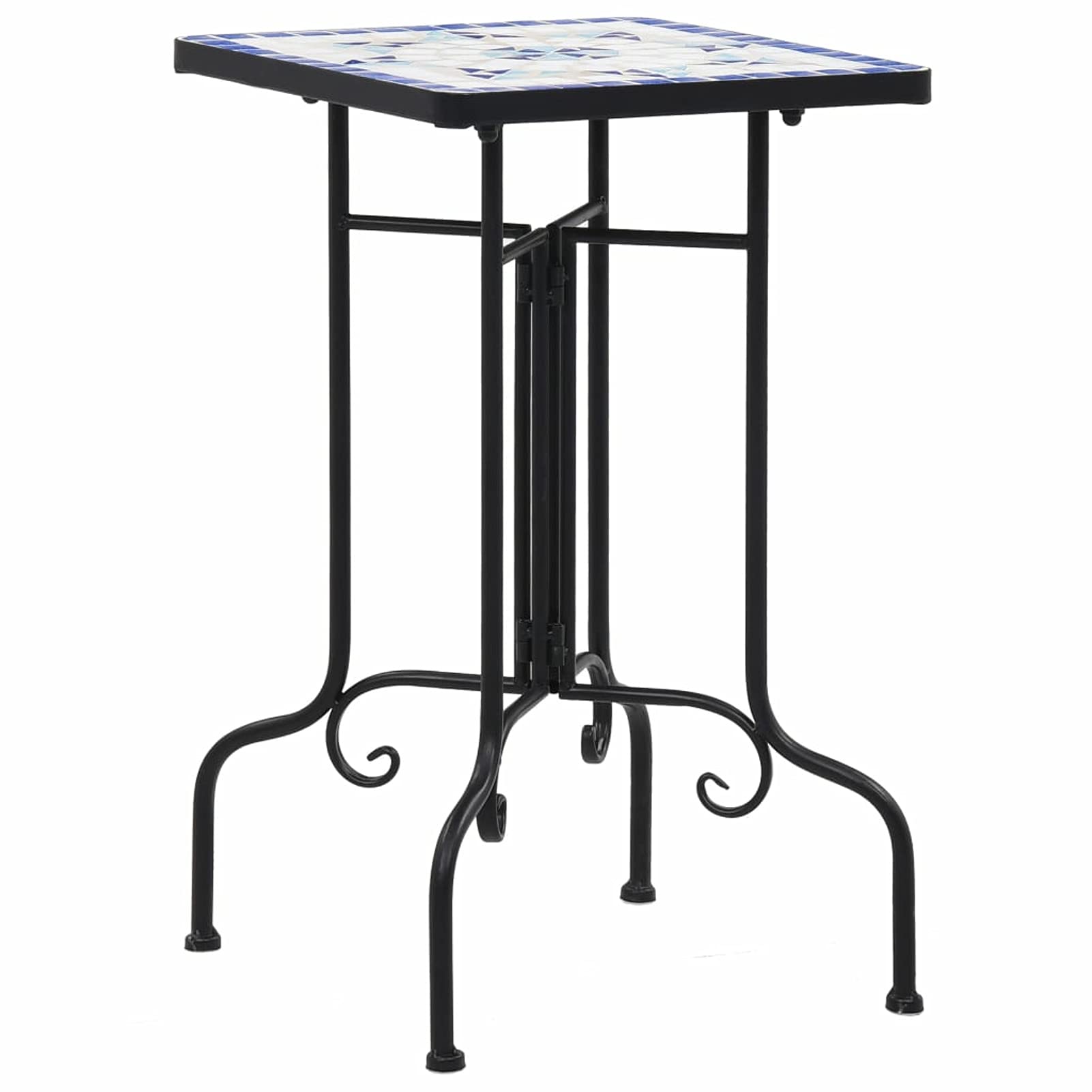 Blue and White Ceramic Mosaic Table - Outdoor Patio Decor, Garden Side Table, Plant Stand for Backyard, Poolside, and Terrace Use