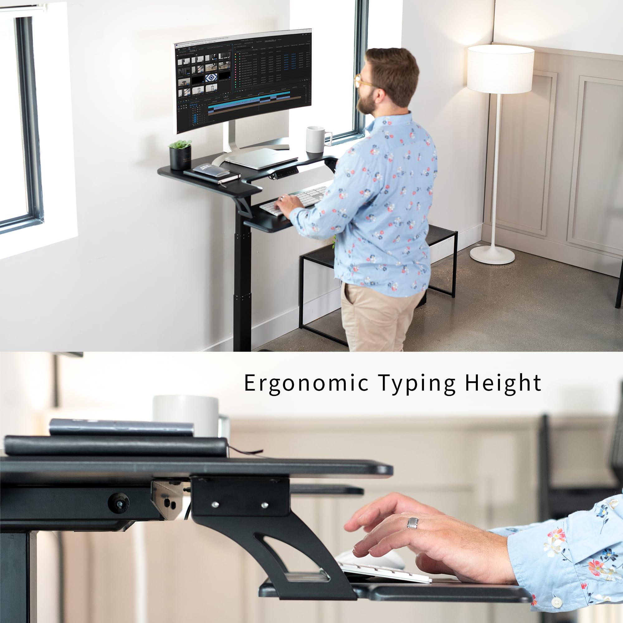 VIVO 36 Inch Black Electric Height Adjustable Standing Desk with Wheels - Dual Platform Mobile Workstation for Small Spaces | Perfect for Home Office, Gaming Setup & Workspace Ergonomics (Model DESK-V111VT)