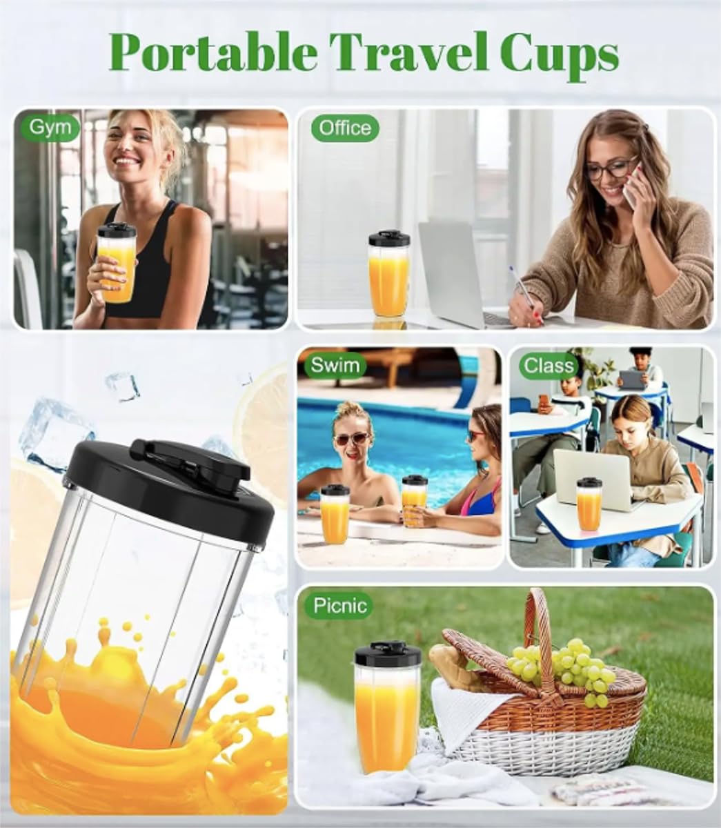 800W High-Powered Personal Blender for Protein Shakes & Smoothies - 6 Stainless Steel Blades with Ice Crushing Function - Includes 2 Large 20oz Travel Cups - Perfect for Gym, Office & Home Use