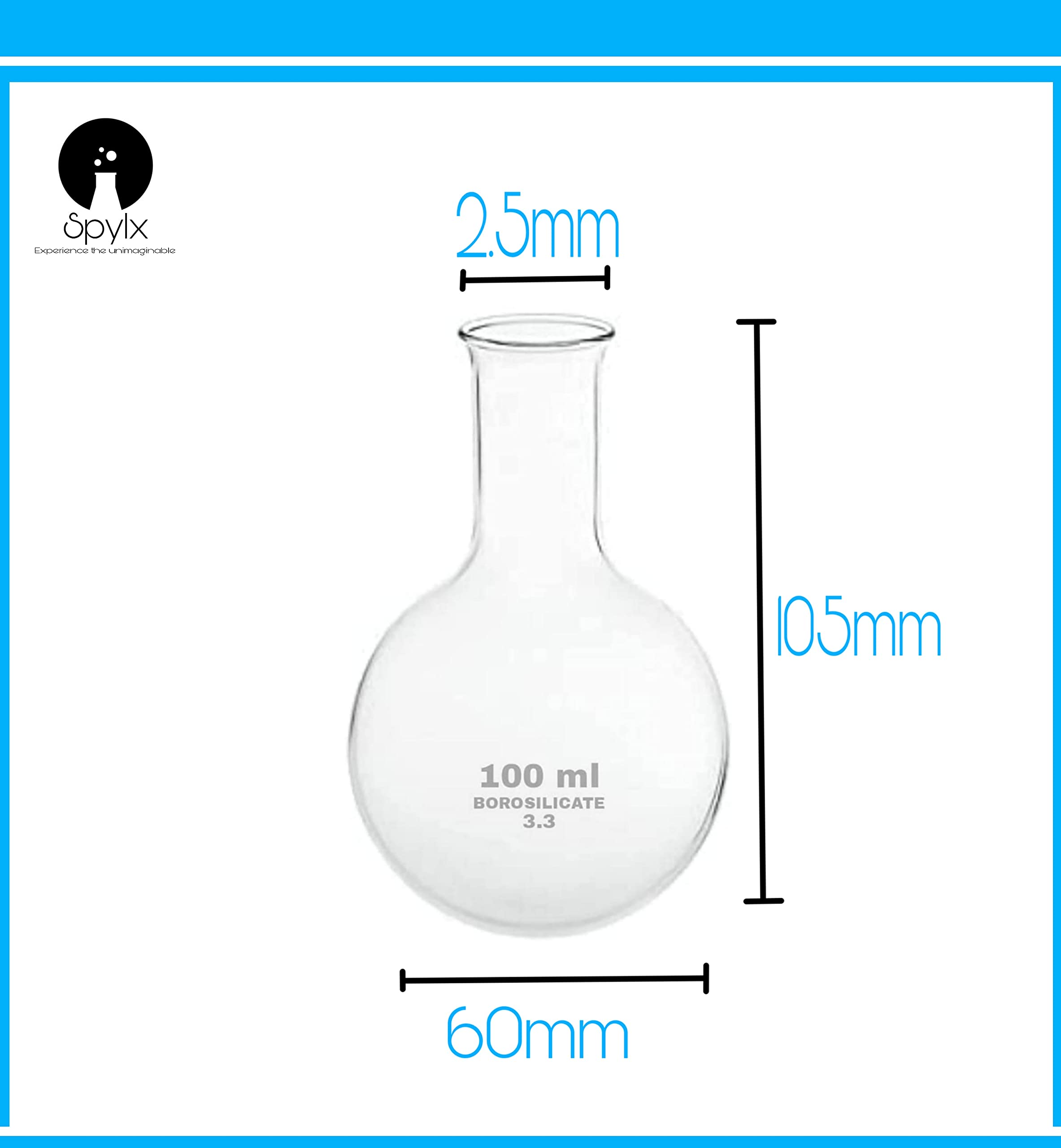 SPYLX 100ml Borosilicate Glass Round Bottom Flask - Lab-Grade Heat Resistant Flask for Chemistry Experiments & Distillation