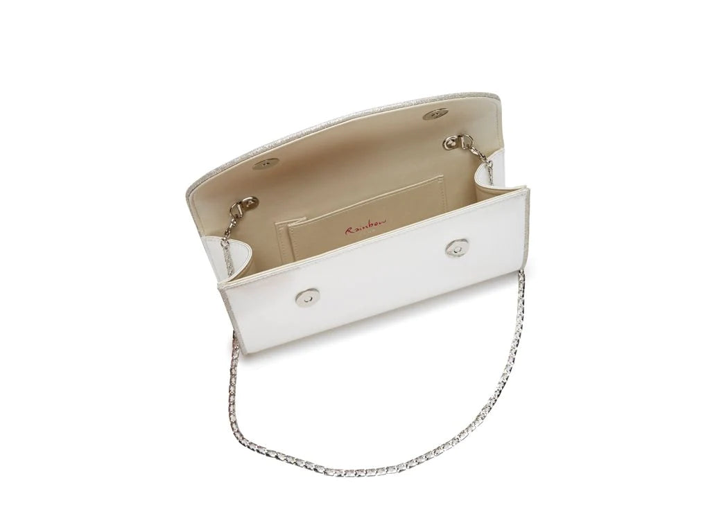 Rainbow Club Ivory Satin and Silver Bridal Clutch Bag Viki - Elegant Wedding Purse for Bride, Bridesmaids & Special Occasions | Perfect for Ceremony, Reception & Formal Events
