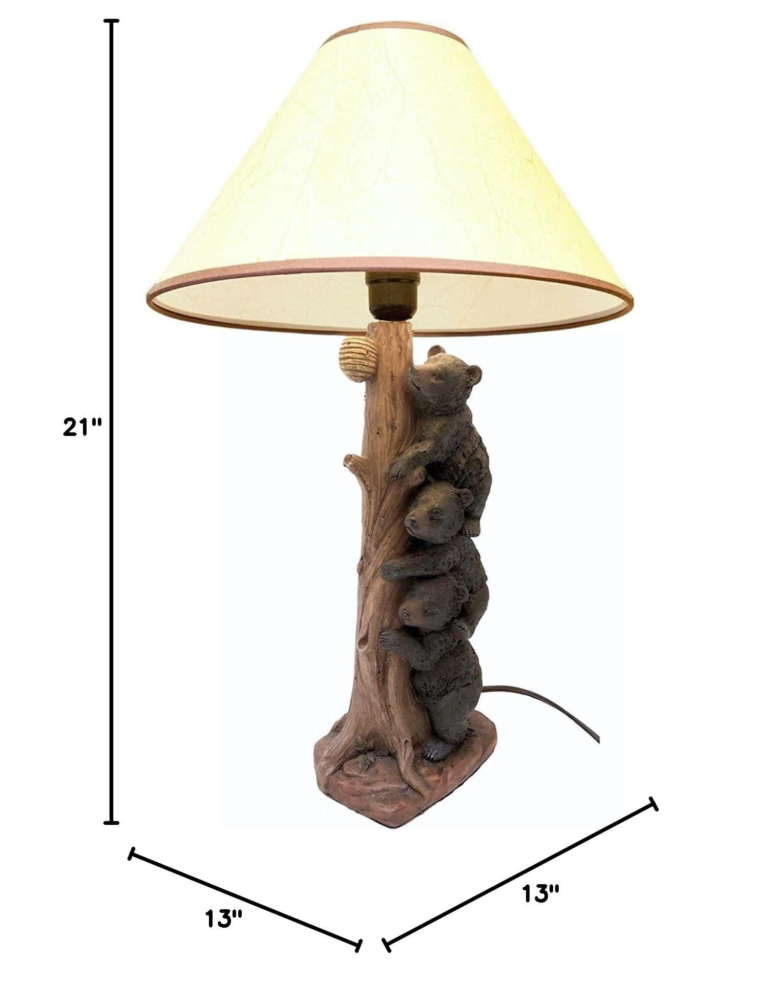 Black Bear Table Lamp - 3 Stacking Bears on Tree Design, Night Light for Bedroom, Nursery & Office Decor | Honey-Themed Kids Room Lighting