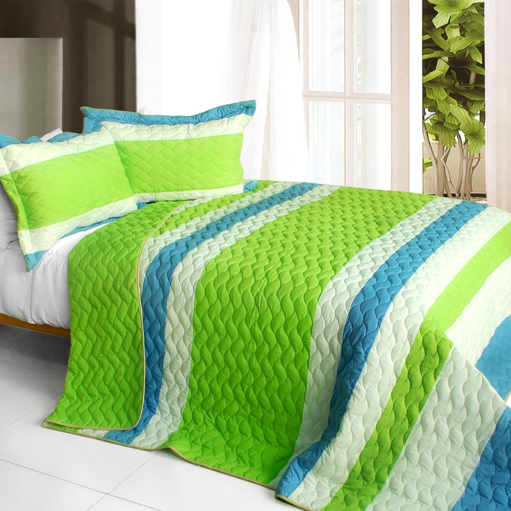 3PC Patchwork Quilt Set for Full/Queen Size Bed - Soft Glass Mask Design Bedding Collection - Perfect for Cozy Bedrooms, Guest Rooms & Dorm Decor