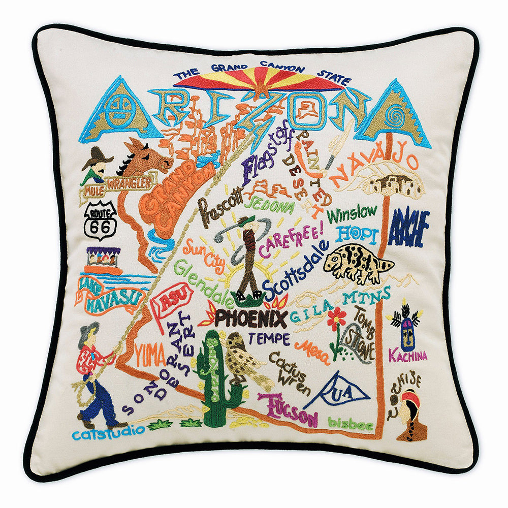 Arizona Hand Embroidered Boho Pillow Cover - Southwestern Home Decor for Living Room, Bedroom & Couch - 18x18 Inches