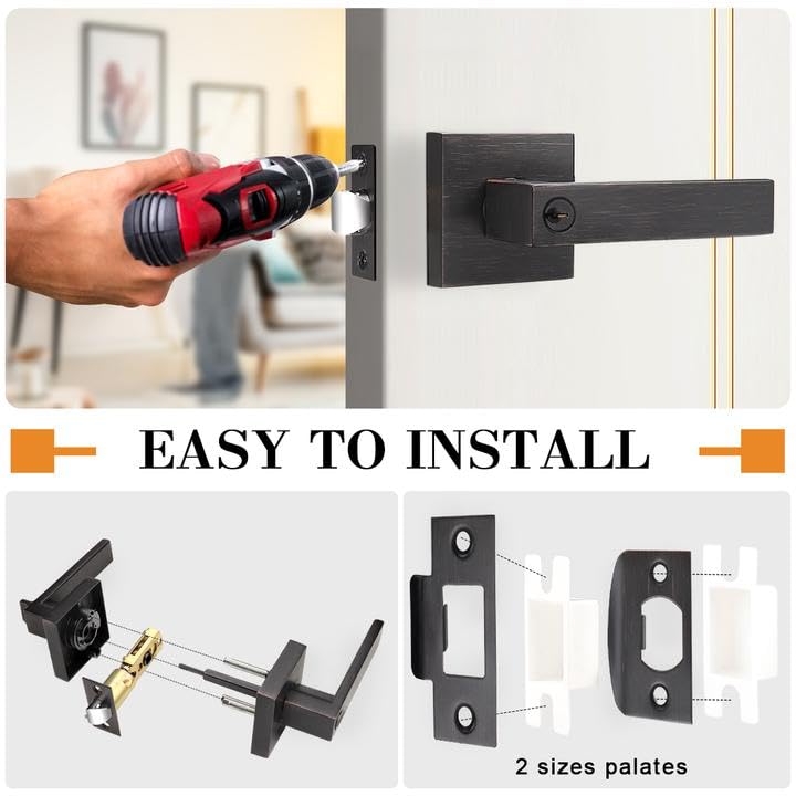 Probrico 10 Pack Keyed Entry Lever Door Handles with Lock & Different Keys - Square Locking Leverset for Front Door or Office - Heavy Duty Oil Rubbed Bronze - Right & Left Handed Installation - Perfect for Home Security, Office Privacy & Commercial Buildings