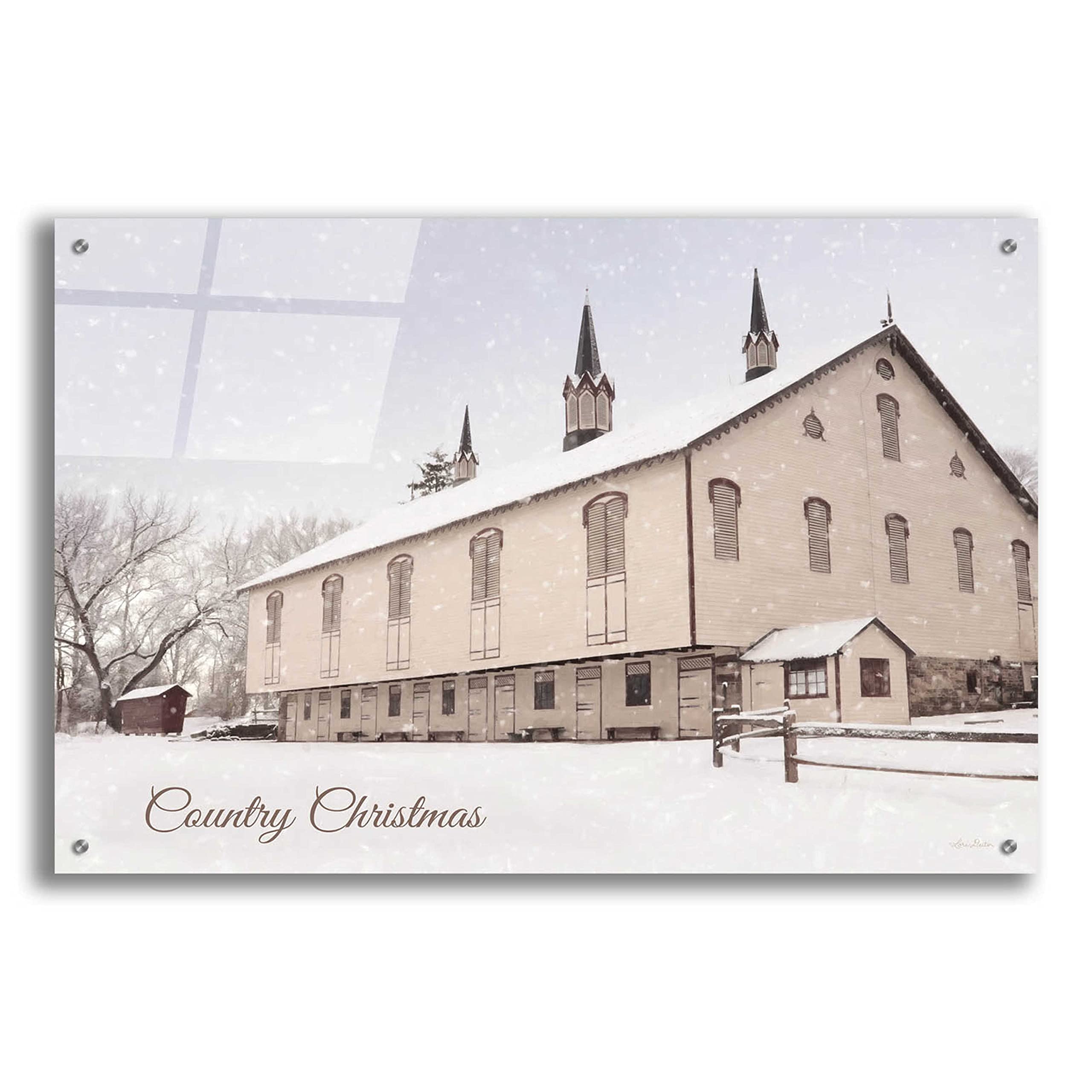 Epic Art 'Country Christmas Church' by Lori Deiter - 36x24 Inch Acrylic Glass Wall Art Decor for Living Room, Bedroom, Office - Perfect Holiday & Winter Home Decoration