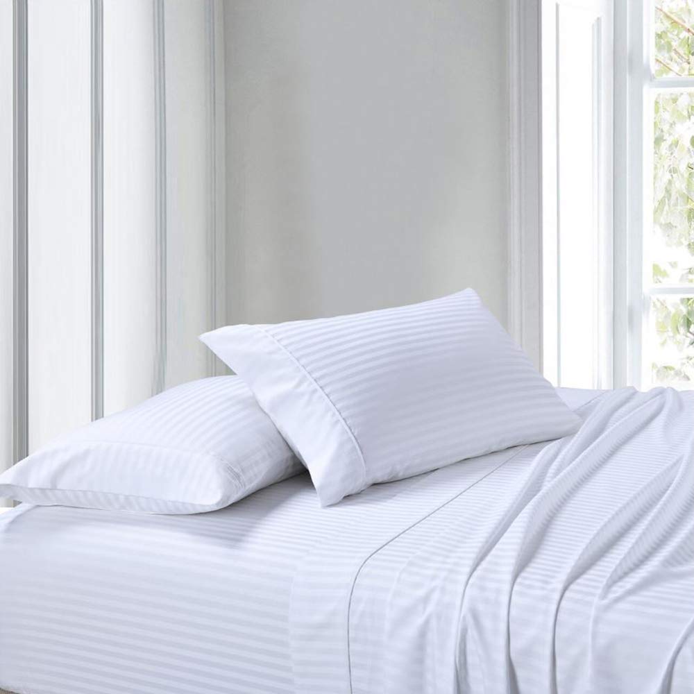 Luxury 800 Thread Count Queen Size Egyptian Cotton Bed Sheets Set - 6 Piece White Stripe Sateen Bedding with 15