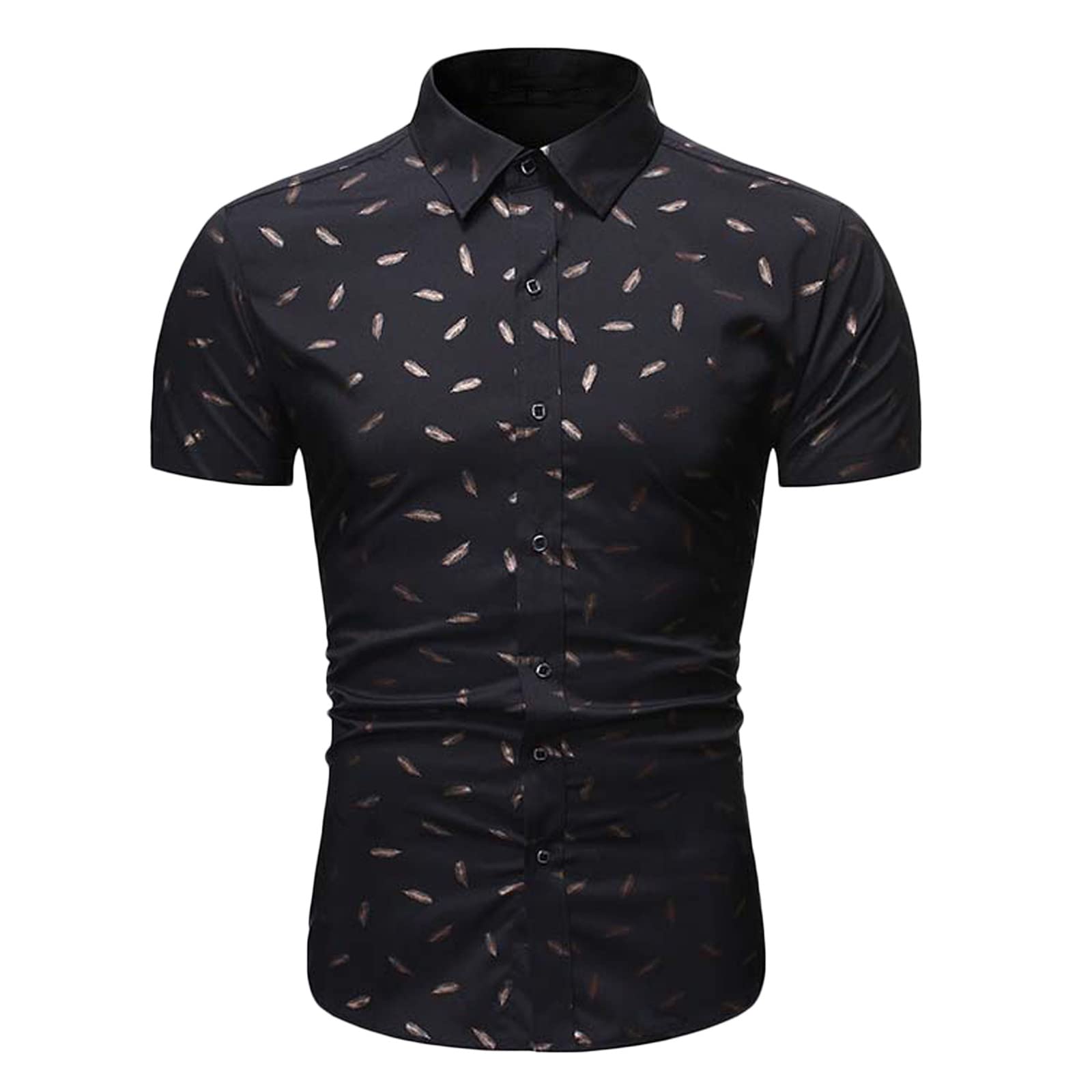 NaRHbrg Men's Slim Fit Short Sleeve Dress Shirt - Casual & Business Button Down Shirt with Feather Flower Print - Perfect for Office, Parties & Summer Outings