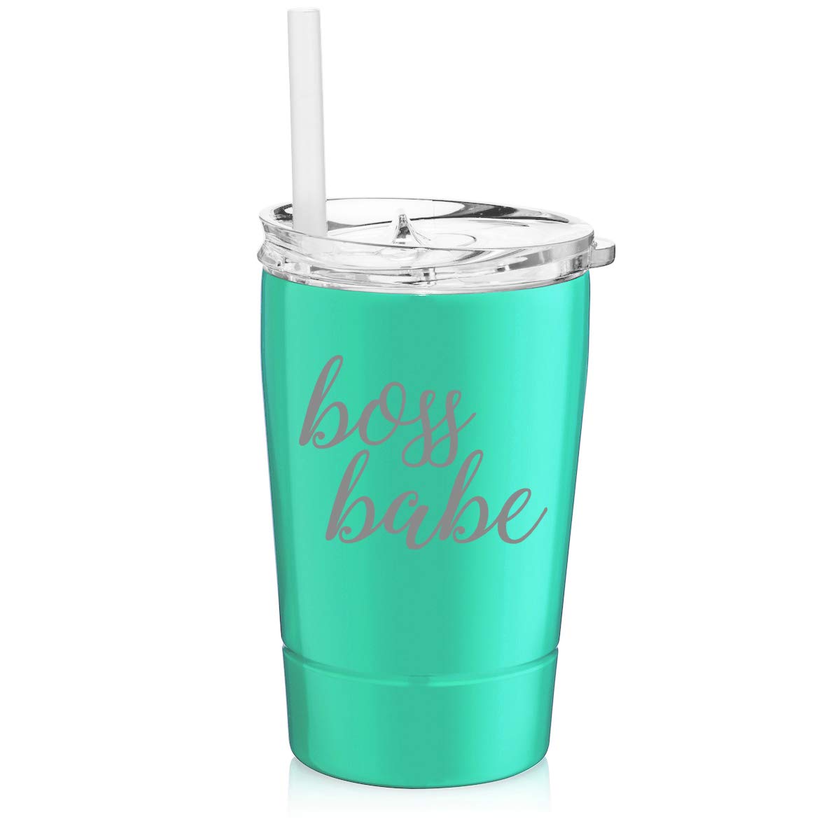 12 oz Stainless Steel Vacuum Insulated Tumbler with Straw - Double Wall Insulated Coffee Travel Mug for Hot & Cold Drinks - Light Blue Boss Babe Cup - Perfect for Office, Gym, Camping & Car Commute