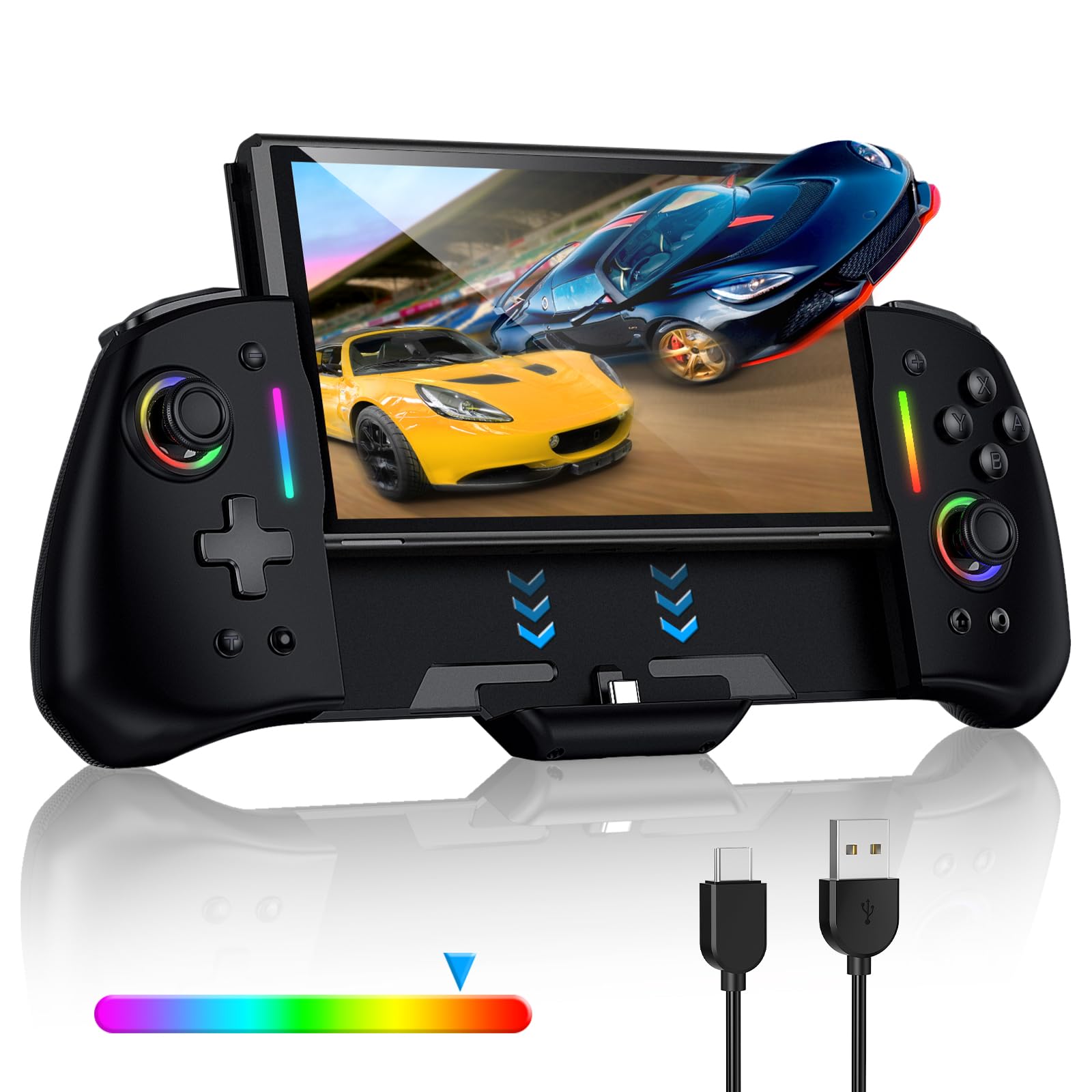 Wireless Pro Controller for Nintendo Switch/OLED - RGB Backlit Joy-Con with Adjustable Turbo, Dual Vibration Motors, Ergonomic Grip - Perfect for Gaming at Home or On-the-Go