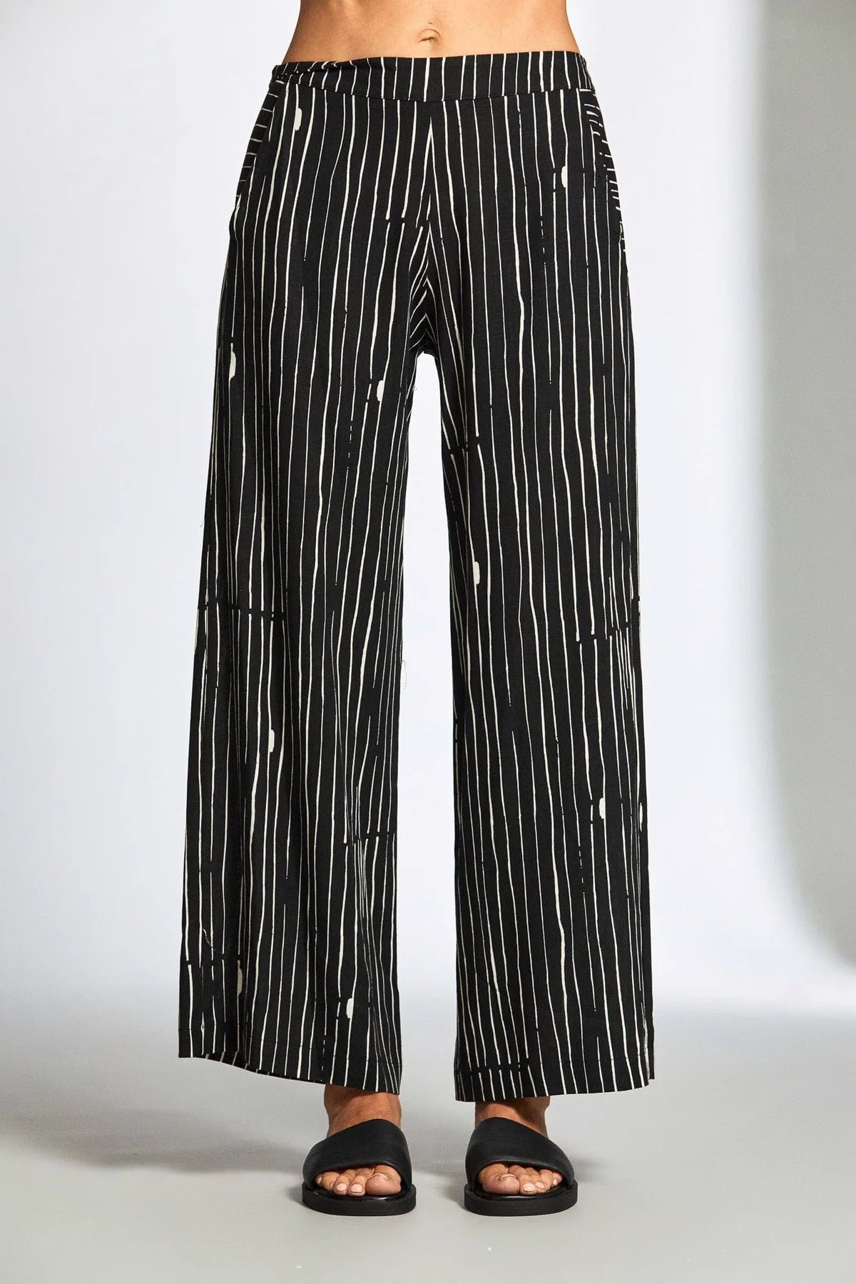 S25506 Black & Ecru Stripe Trousers for Women - Comfortable Office Pants, Business Casual Work Pants, Professional Slacks for Work & Formal Occasions
