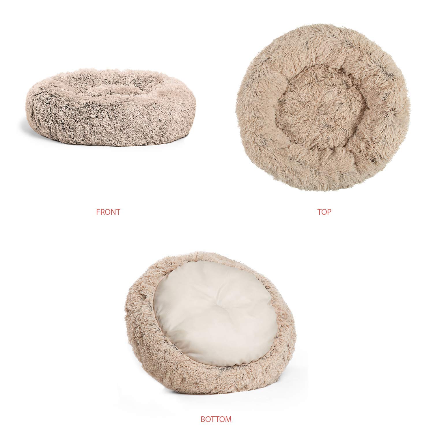 **Self-Warming Round Dog Bed - Plush, Washable & Calming Donut Cuddler for Small to Large Dogs - Cozy Winter Pet Bed for Sleeping & Relaxing (Beige, 100cm) - Perfect for Home, Crate & Travel**