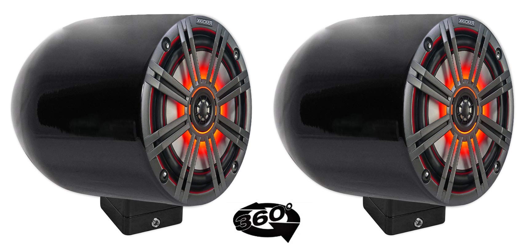 Kicker KM65 6.5 Inch LED 360° Swivel Marine Boat Speakers - Black Aluminum Surface Mount - Perfect for Pontoon, Fishing & Speed Boats