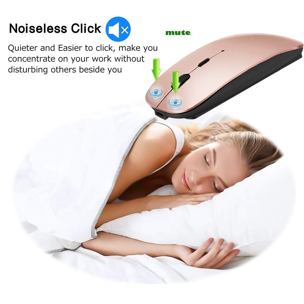 Rechargeable Bluetooth Mouse for MacBook, MacBook Air, MacBook Pro, iPad - Wireless Mouse for Laptop, Notebook, PC, Chromebook (Rose Gold) - Perfect for Office, Home, Travel & Remote Work
