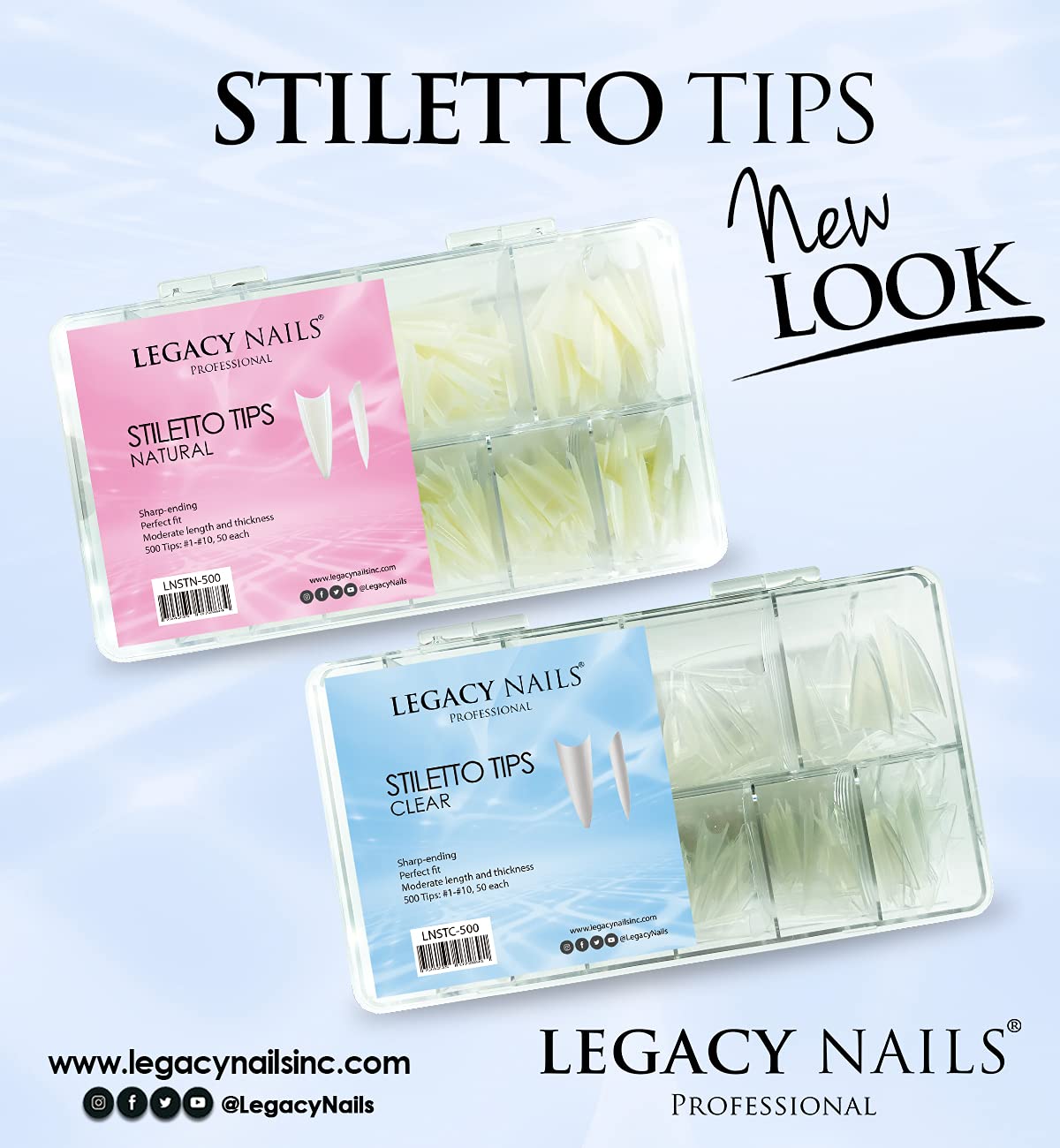 Legacy Nails Professional Nail Tips for Acrylic, Gel & Builder Gel - Stiletto & Natural Shapes | Perfect for Salon, DIY Manicures & Nail Extensions