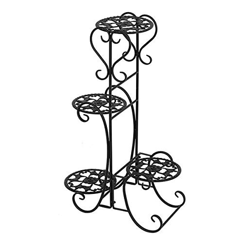 4-Tier Corner Metal Flower Stand Holder - Black Round Potted Plant Shelf for Indoor & Outdoor Use - Perfect for Balcony, Patio, Garden, and Living Room Decor