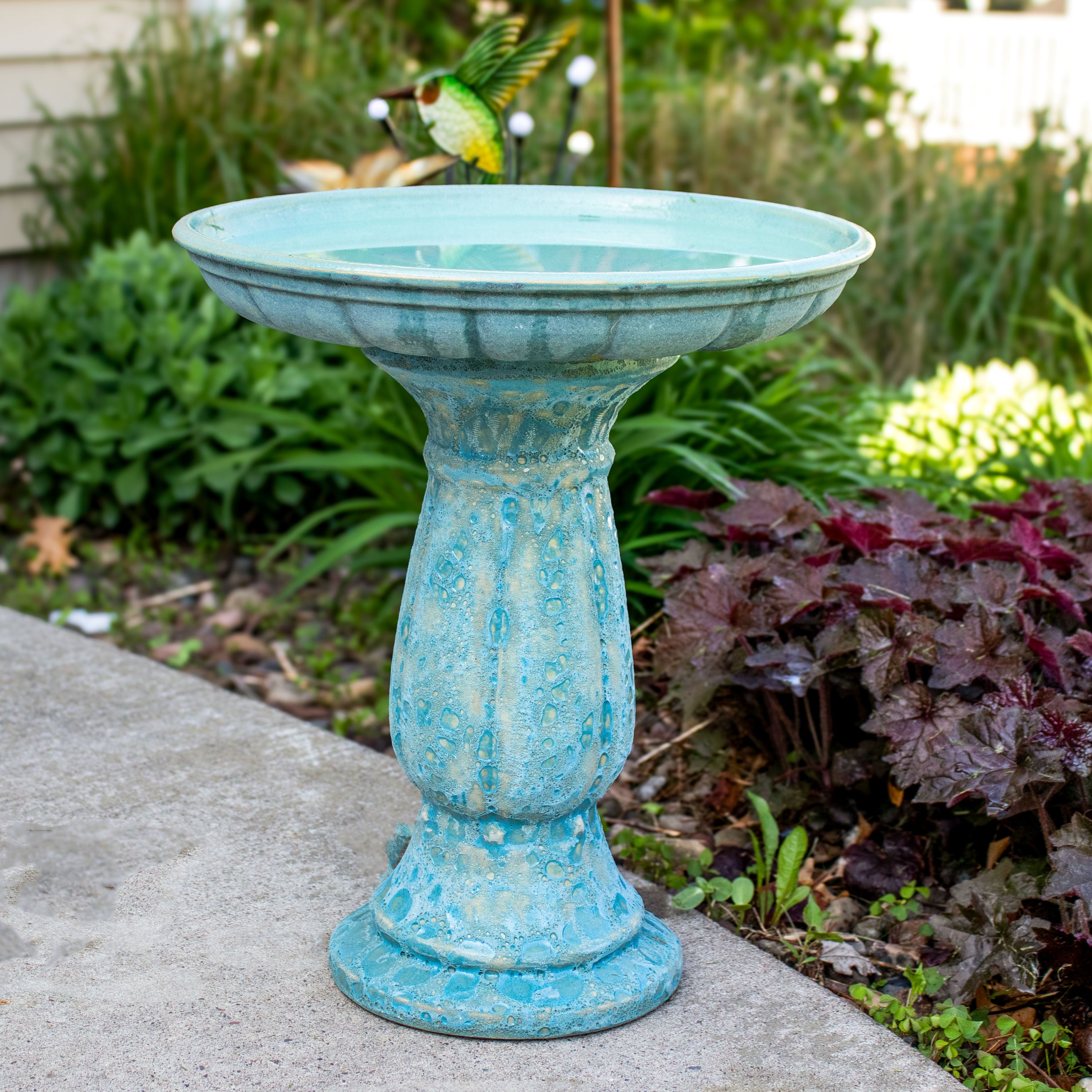 Sunnydaze Avignon Outdoor Ceramic Bird Bath - Blue Lava Finish - 18.75 Inches Tall - Garden Decor for Birds & Patio Decoration