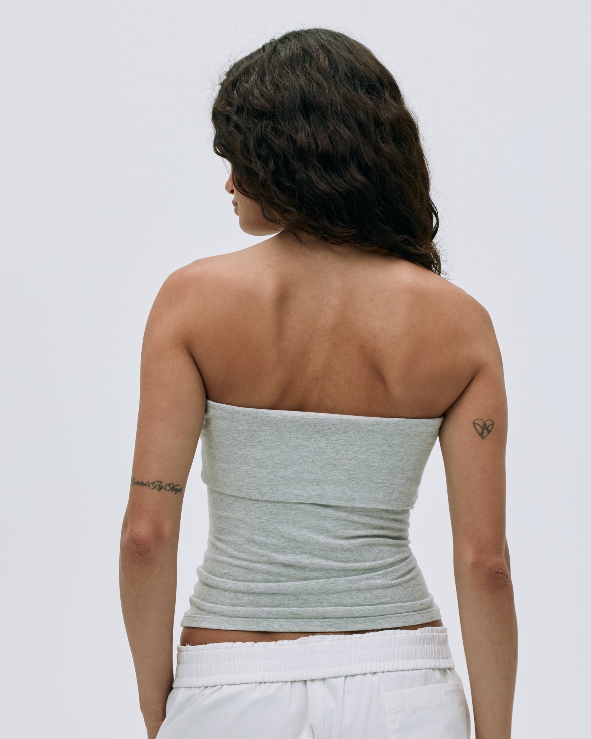 Cotton Fold Over Bandeau Bikini Top - Light Grey Melange for Women | Swimwear & Beachwear | Perfect for Pool, Vacation and Summer Outfits
