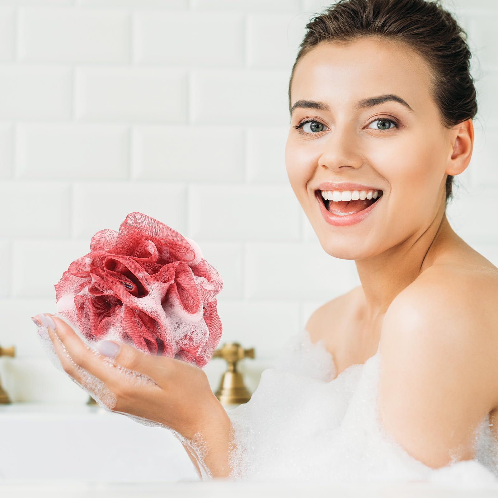 4 Pack Bath Sponge - Premium Mesh Loofah Pouf Body Scrubber & Exfoliator (50g Each) for Shower, Spa & Gentle Skin Care