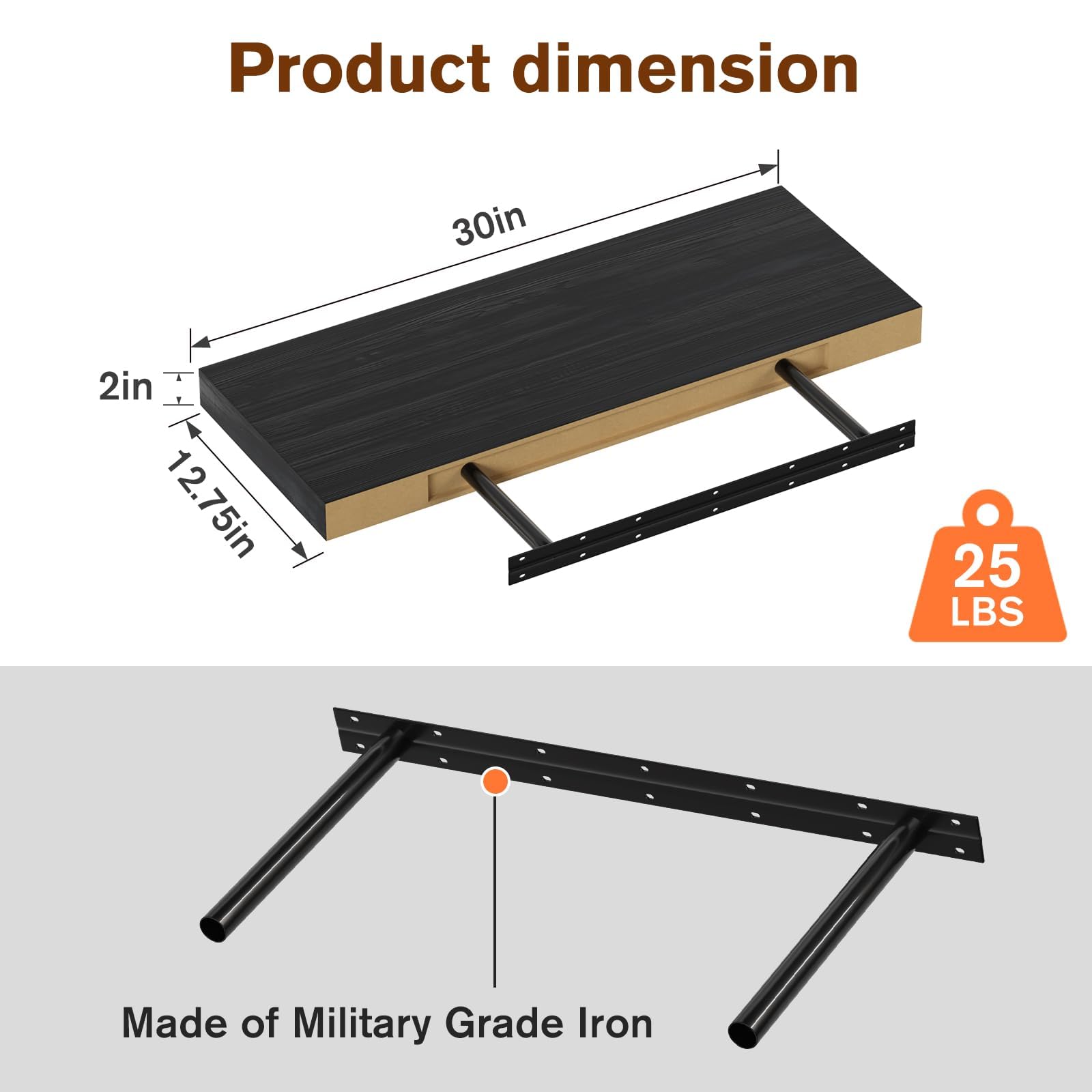 2-Pack Dark Wood Floating Shelves - 30