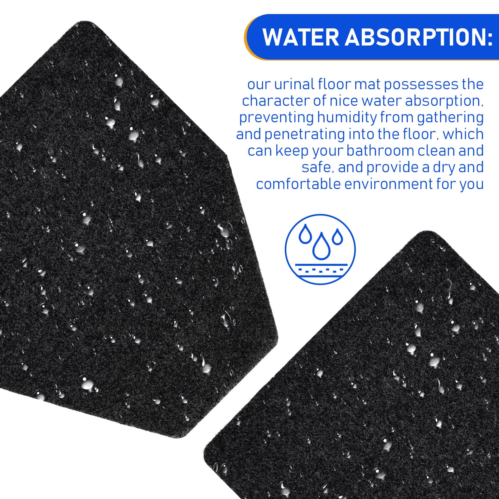 Non-Slip Urinal Mats - 10 Pack Absorbent Bathroom Floor Pads for Men's Restroom - Black Waterproof Urinal Mats for Home, Office & Public Restrooms - Prevents Slipping & Absorbs Spills