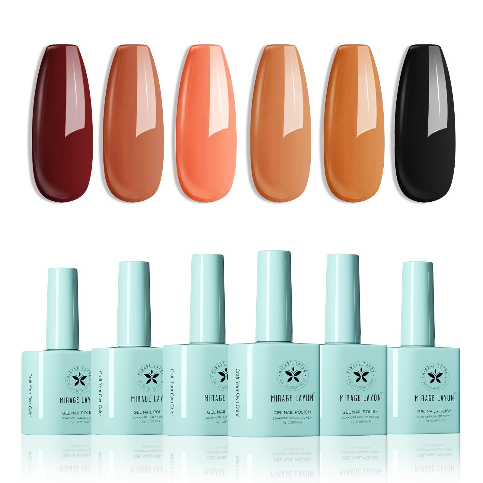 6 Colors Fall Gel Nail Polish Kit with UV Light - Orange, Brown, Red, Black Soak Off Gel Polish Set & Nail Lamp for DIY Manicure | Perfect for Autumn Winter Nail Art, Home Use & Gift for Women Girls