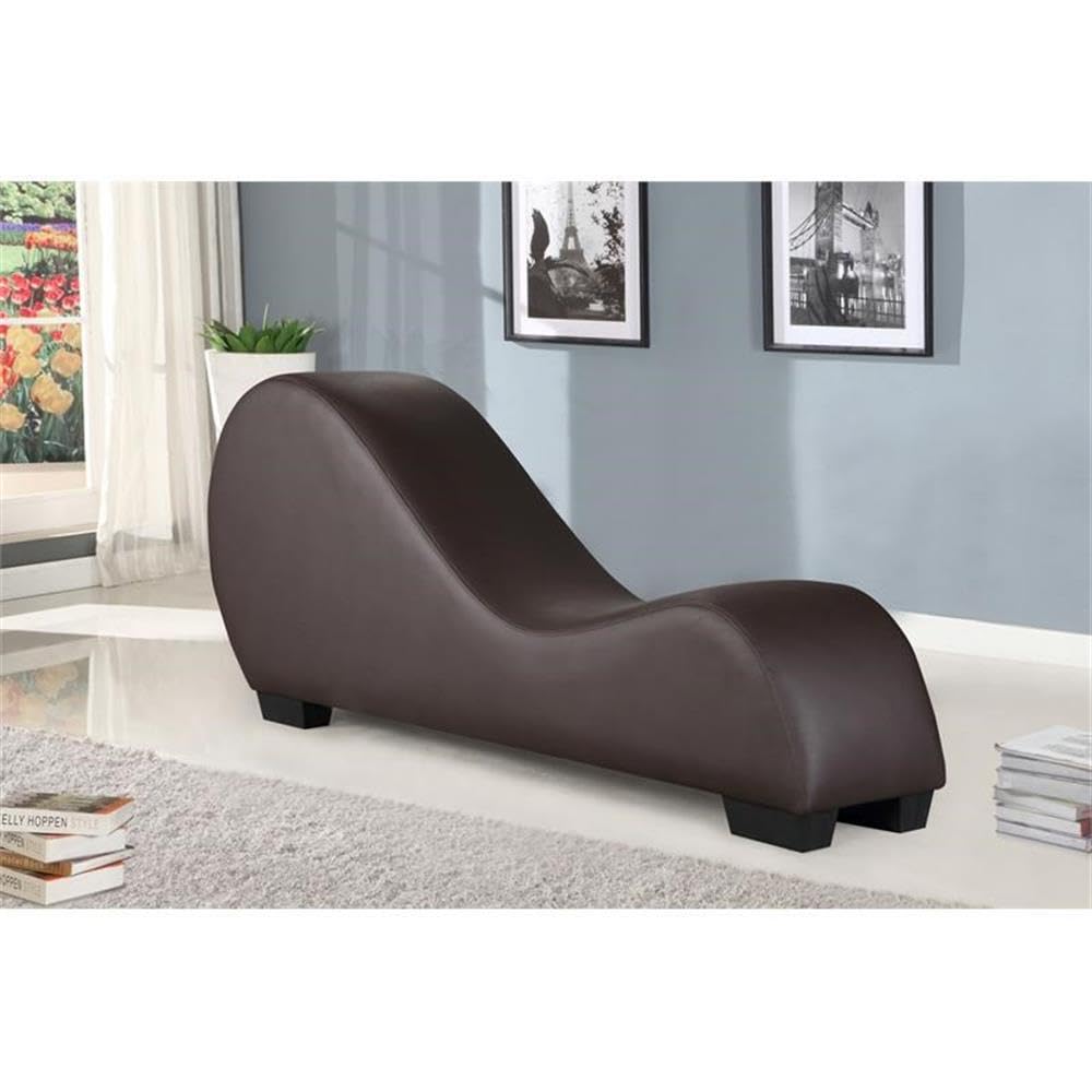 Premium Faux Leather Yoga Chaise Lounge Chair for Relaxation & Stretching - Brown | Home Gym, Meditation & Living Room Comfort Furniture