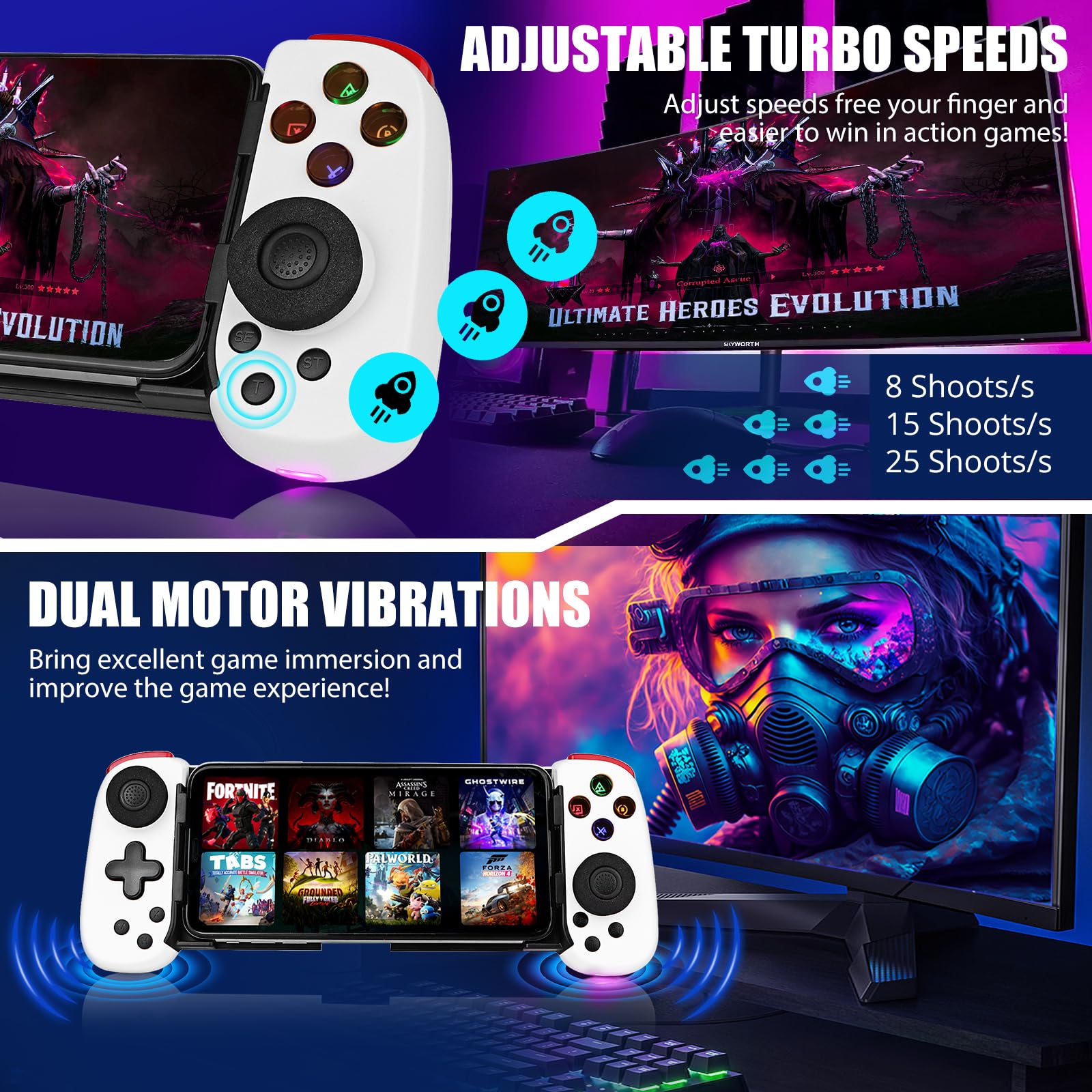 Wireless Bluetooth Game Controller for iOS & Android - Retractable Mobile Gaming Joystick for Xbox, PS5, Switch, PC & Steam | Portable Phone Gamepad for Cloud Gaming, Fortnite, Call of Duty & More (White)