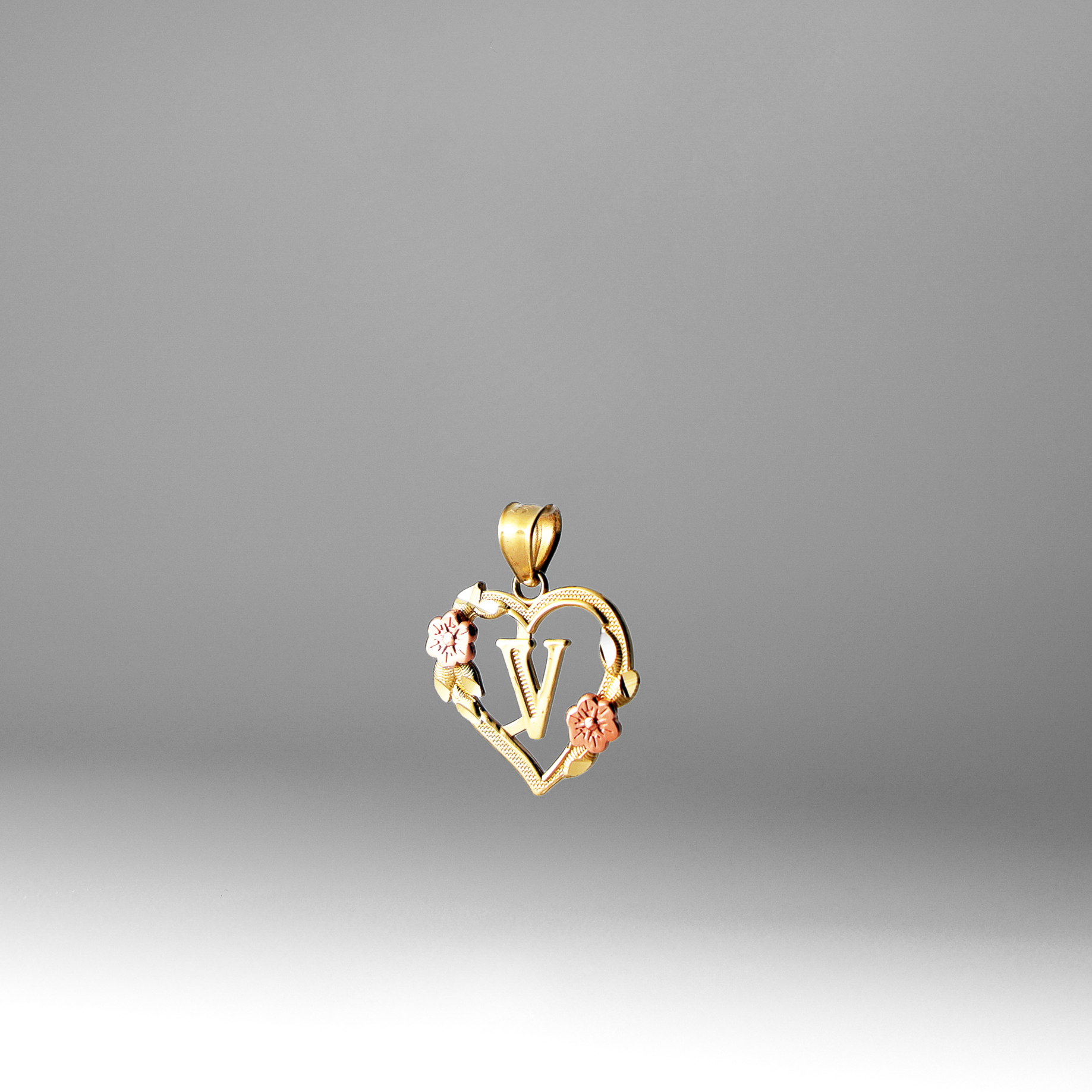 Gold Heart Letter V Pendant Necklace with Floral Design | Personalized A-Z Initial Jewelry for Women | Perfect Gift for Valentine's Day, Birthday & Anniversary
