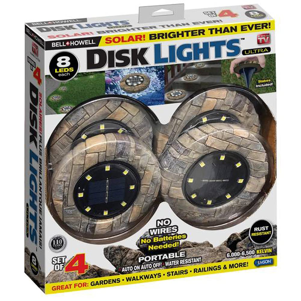 Bell+Howell Disk Lights Stone 8-Bulb Auto On/Off Outdoor Camouflaged LED Landscape Lighting - Weatherproof Solar Spotlights for Garden, Pathway, Yard & Patio Decoration (As Seen On TV)