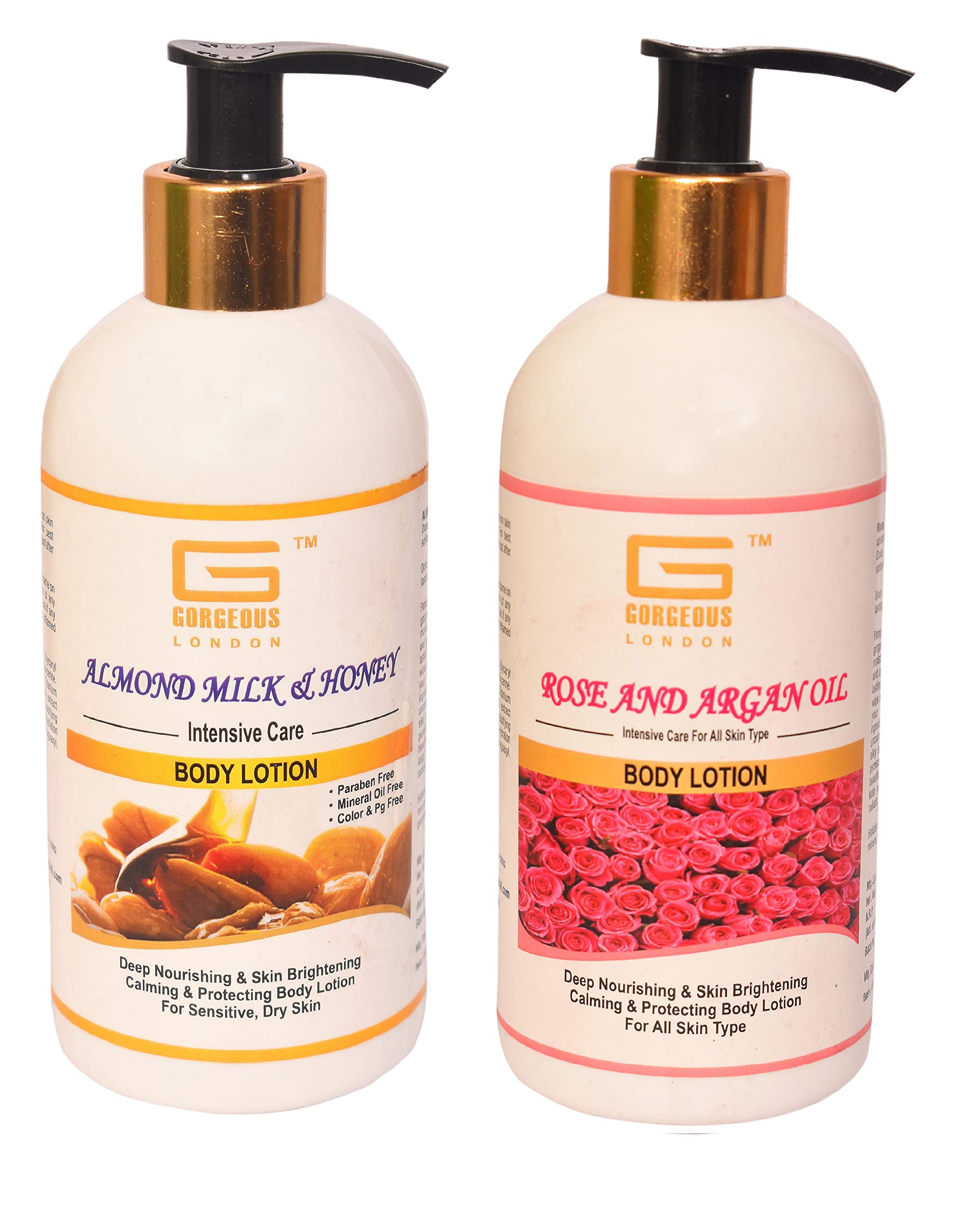 London Almond Milk Honey & Rose Argan Oil Body Lotion Set - 2 Pack (300ml Each) | Hydrating & Nourishing for Dry Skin | Perfect for Daily Moisturizing & Spa Days
