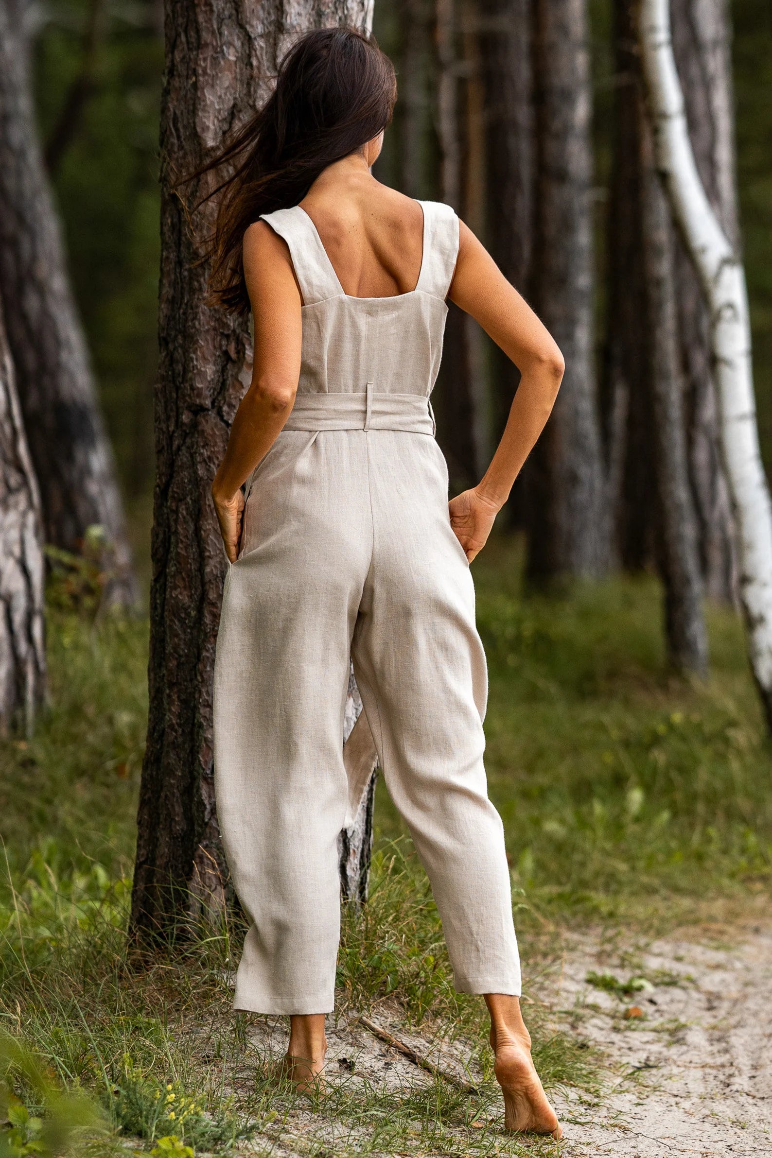 Linen Wrap Jumpsuit for Women - DICEY Natural Cotton Romper | Summer Beach Outfit, Casual Boho Chic Dress, Vacation Wear