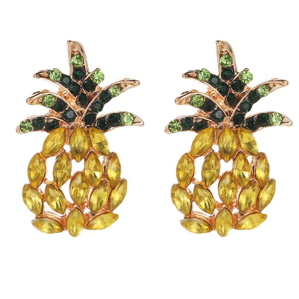 Stylish Metal Pineapple Stud Earrings with Diamonds for Women - Trendy Fashion Jewelry Gift for Parties & Everyday Wear