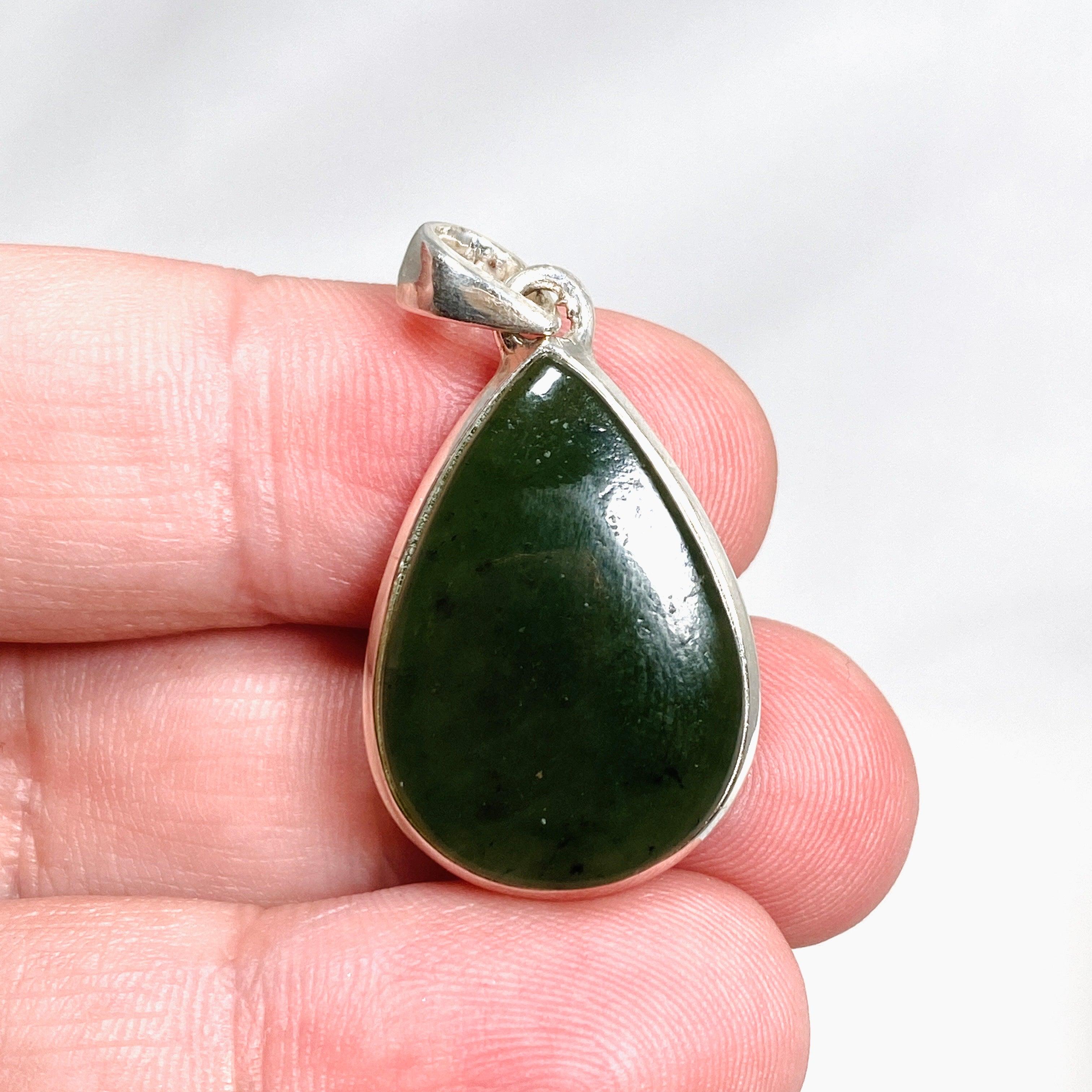 Natural Siberian Jade Nephrite Teardrop Pendant Necklace PPGJ673 - Elegant Jewelry Gift for Women, Perfect for Weddings & Special Occasions