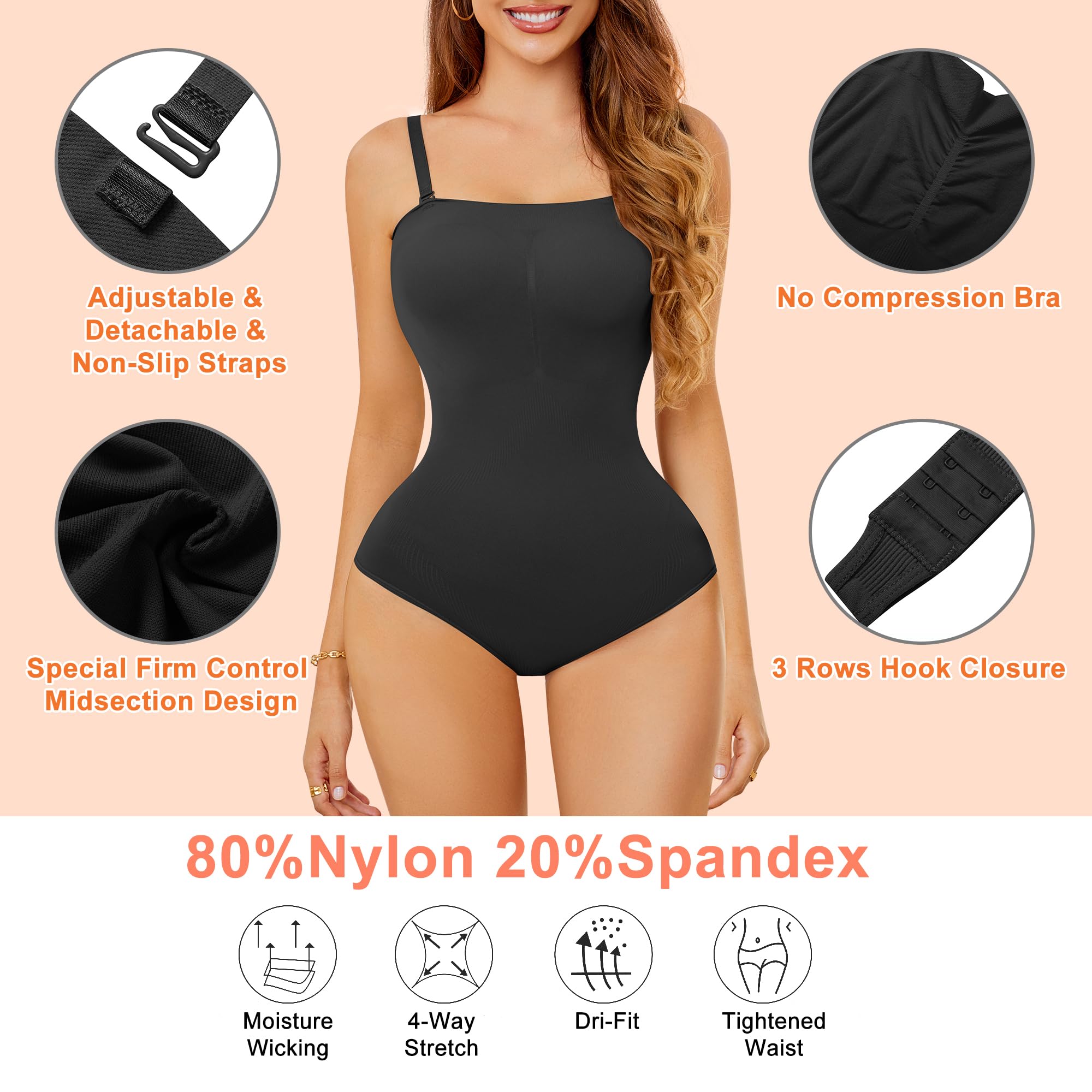 FXTYK Women's Shapewear Bodysuit - Adjustable Straps, Tummy Control & Slimming Thong for Sculpting & Smoothing | Perfect Under Dresses, Tops & Formal Wear
